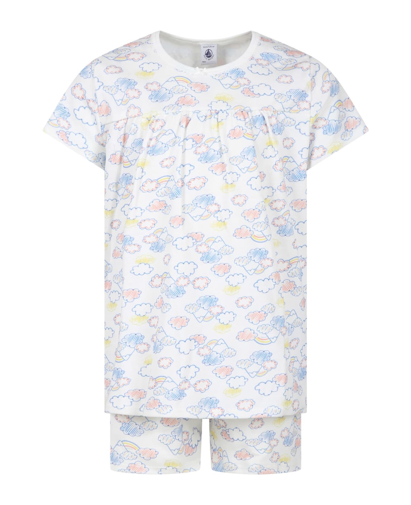Petit Bateau White Pajamas For Girl With Clouds Print - White