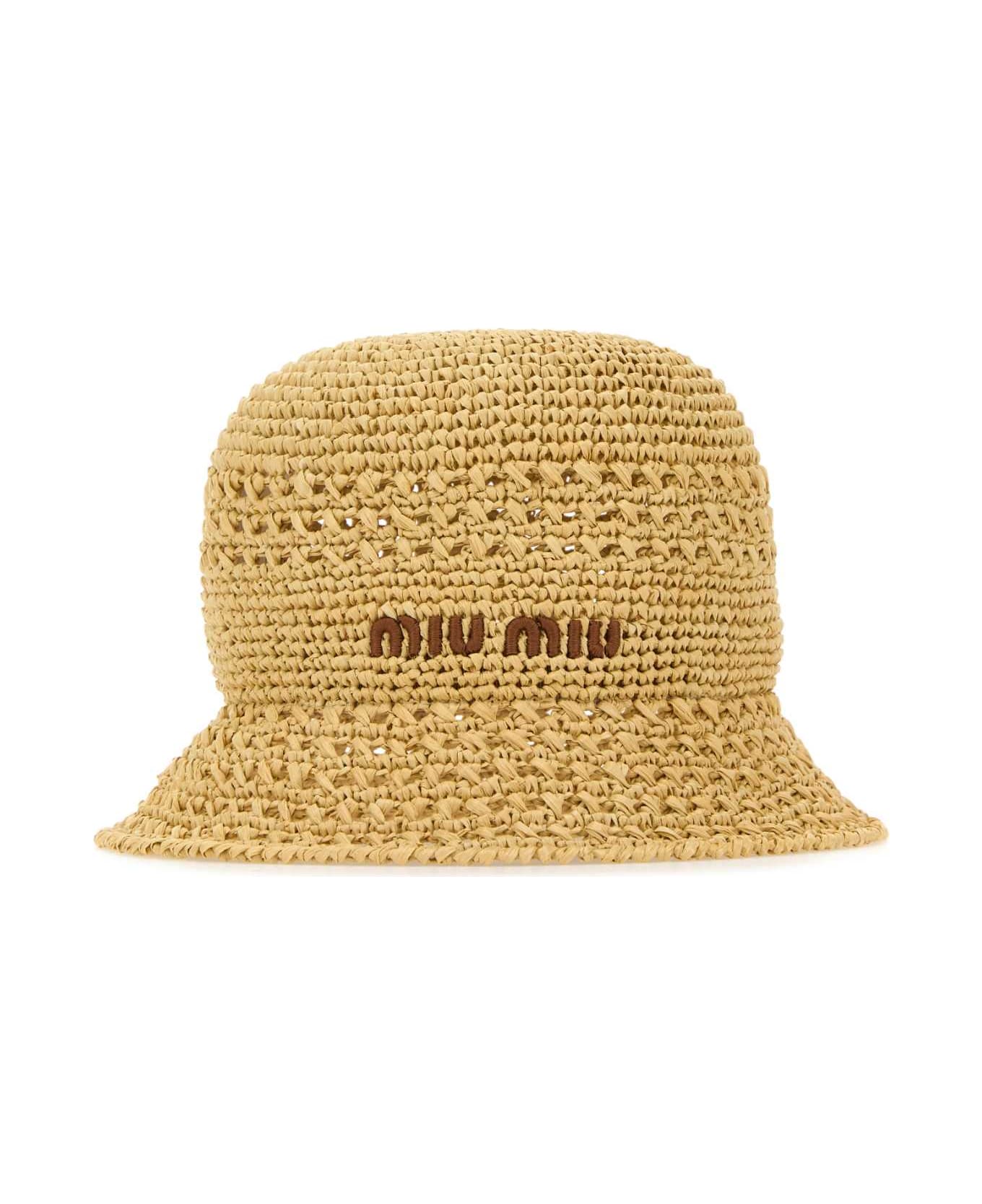 Miu Miu Raffia Bucket Hat - NATURALECOGNAC