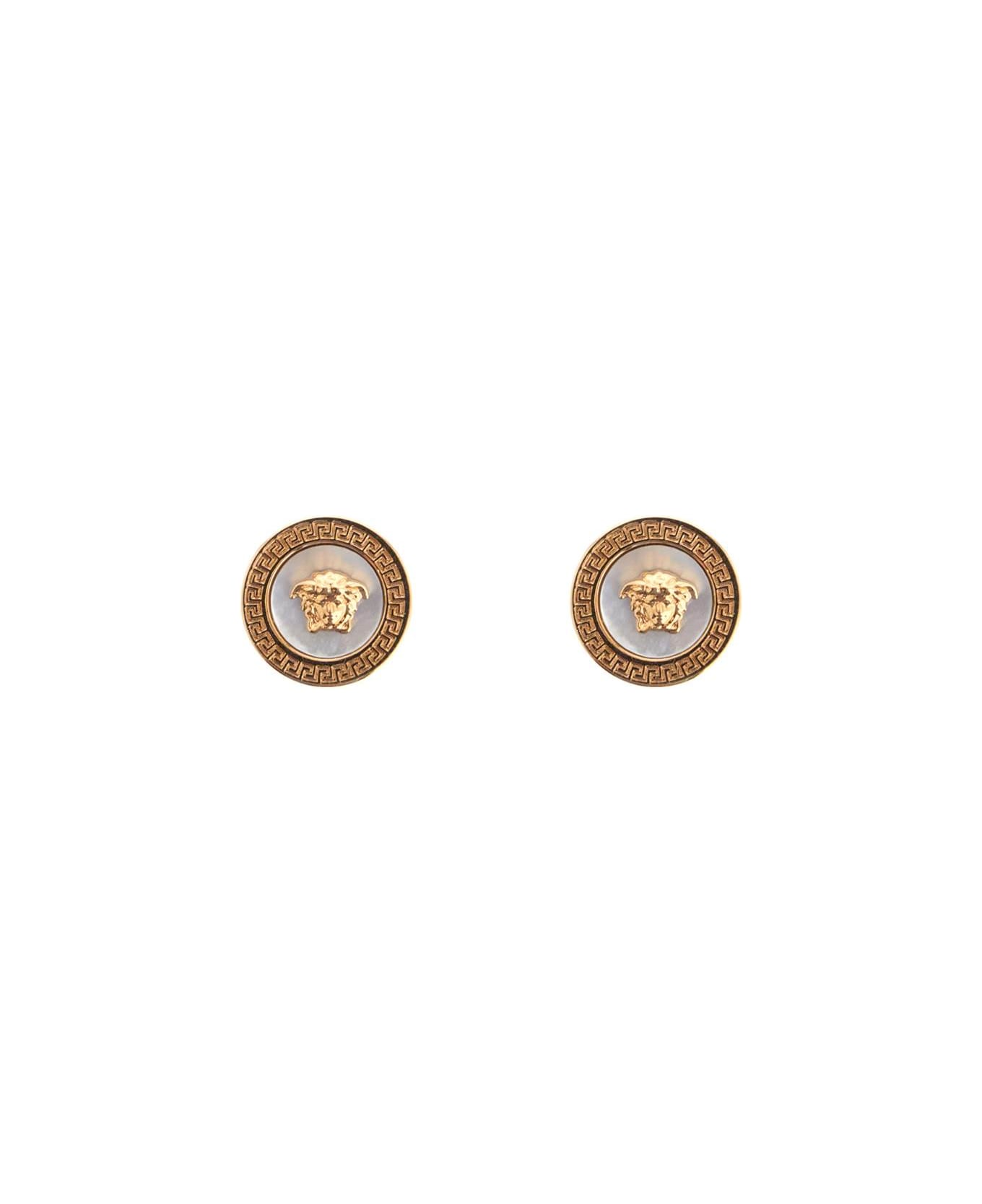 Versace Ic Button Earrings By Orecch - VERSACE GOLD-WHITE (Gold)