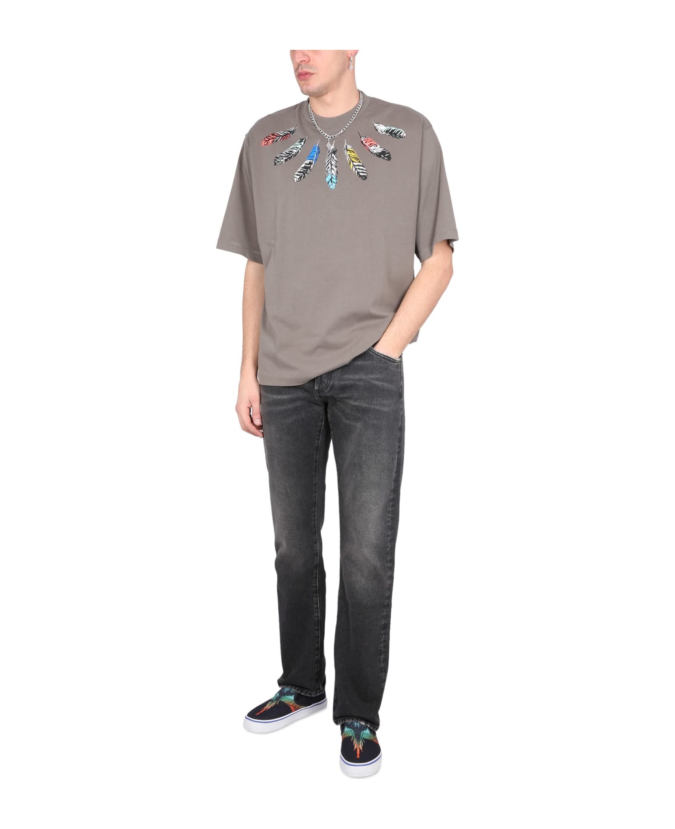 Marcelo Burlon T-shirt Collar Feathers - grey