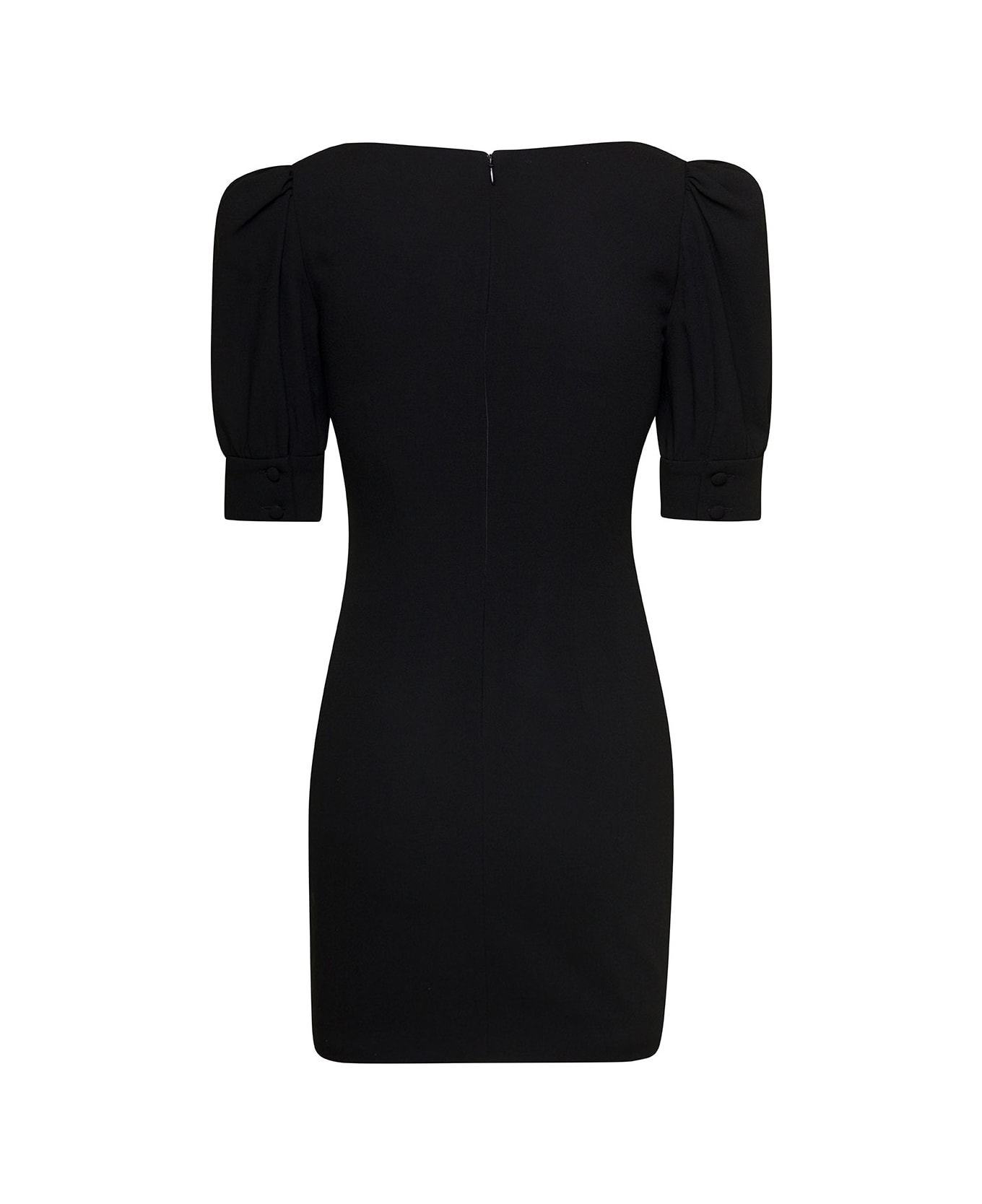 Alessandra Rich Black Mini Dress With Lace Detail On The Front In Wool Woman - Black ワンピース＆ドレス