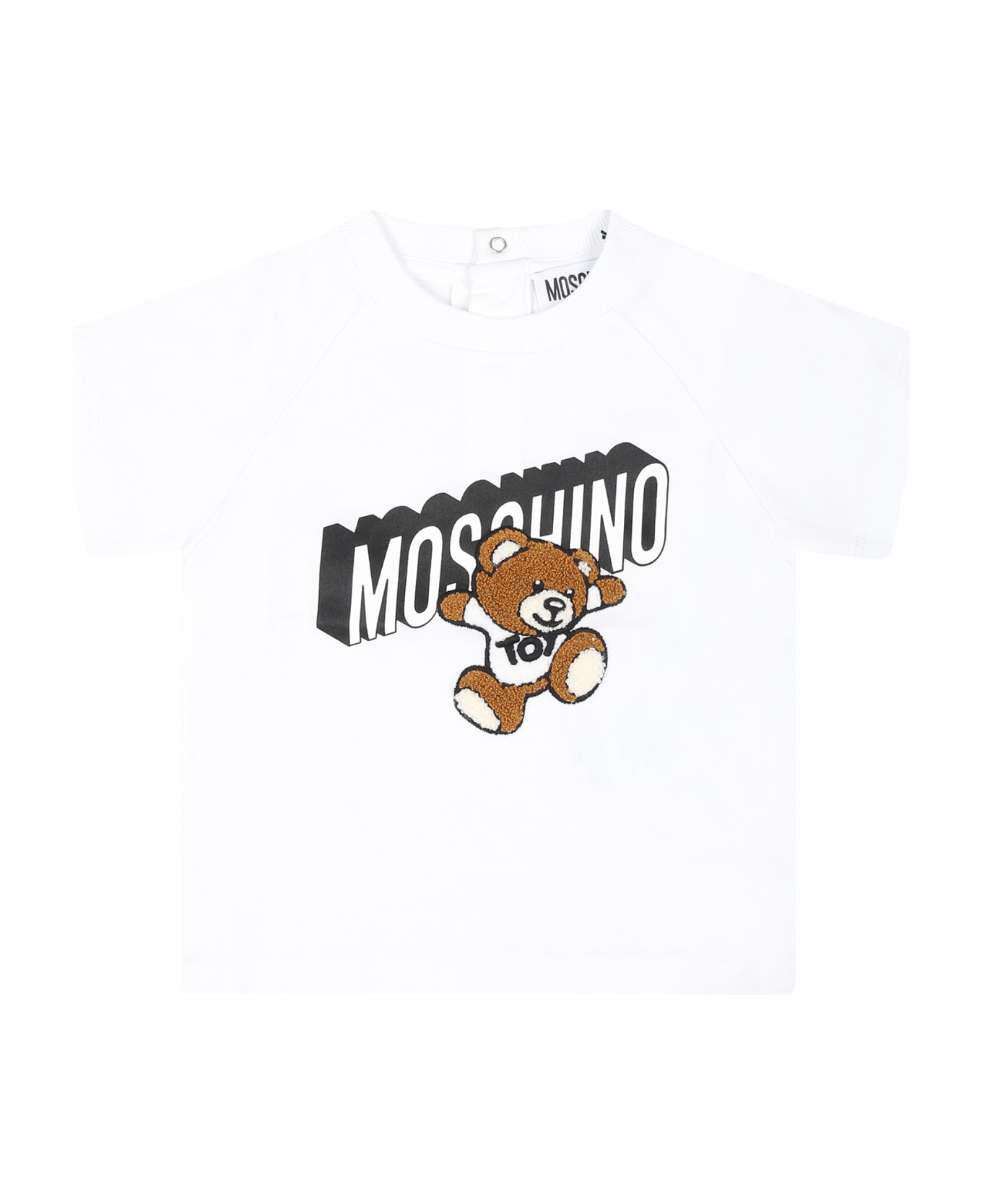 Moschino White T-shirt For Babykids With Teddy Bear And Logo - White