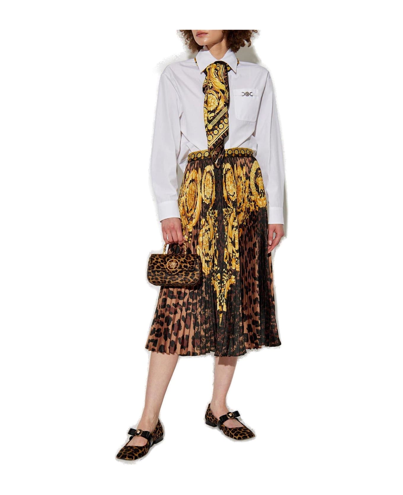 Versace Wild Barocco-printed High-waist Pleated Mini Skirt - Brown