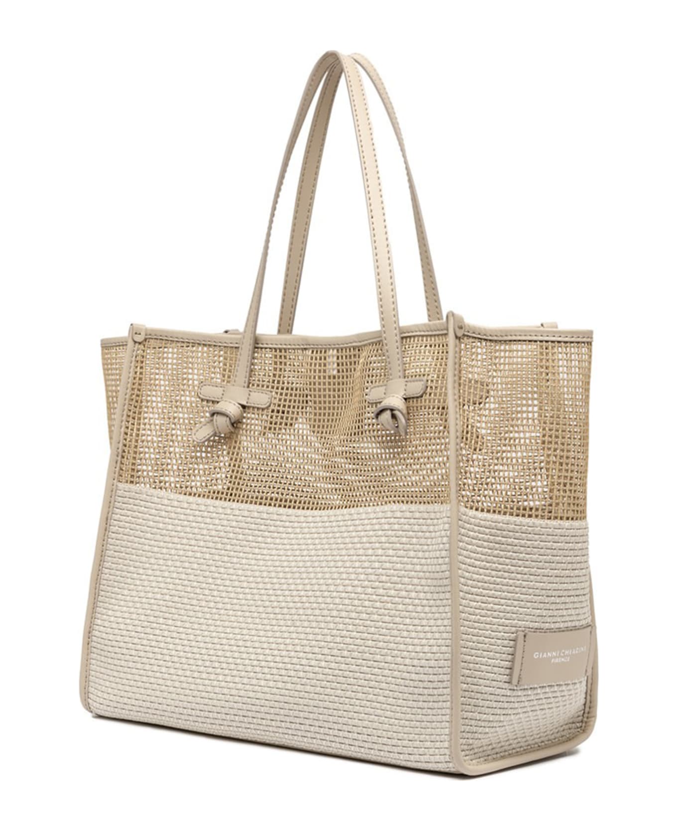Gianni Chiarini Marcella Shopping Bag In Two-color Mesh Effect Fabric - PANNA