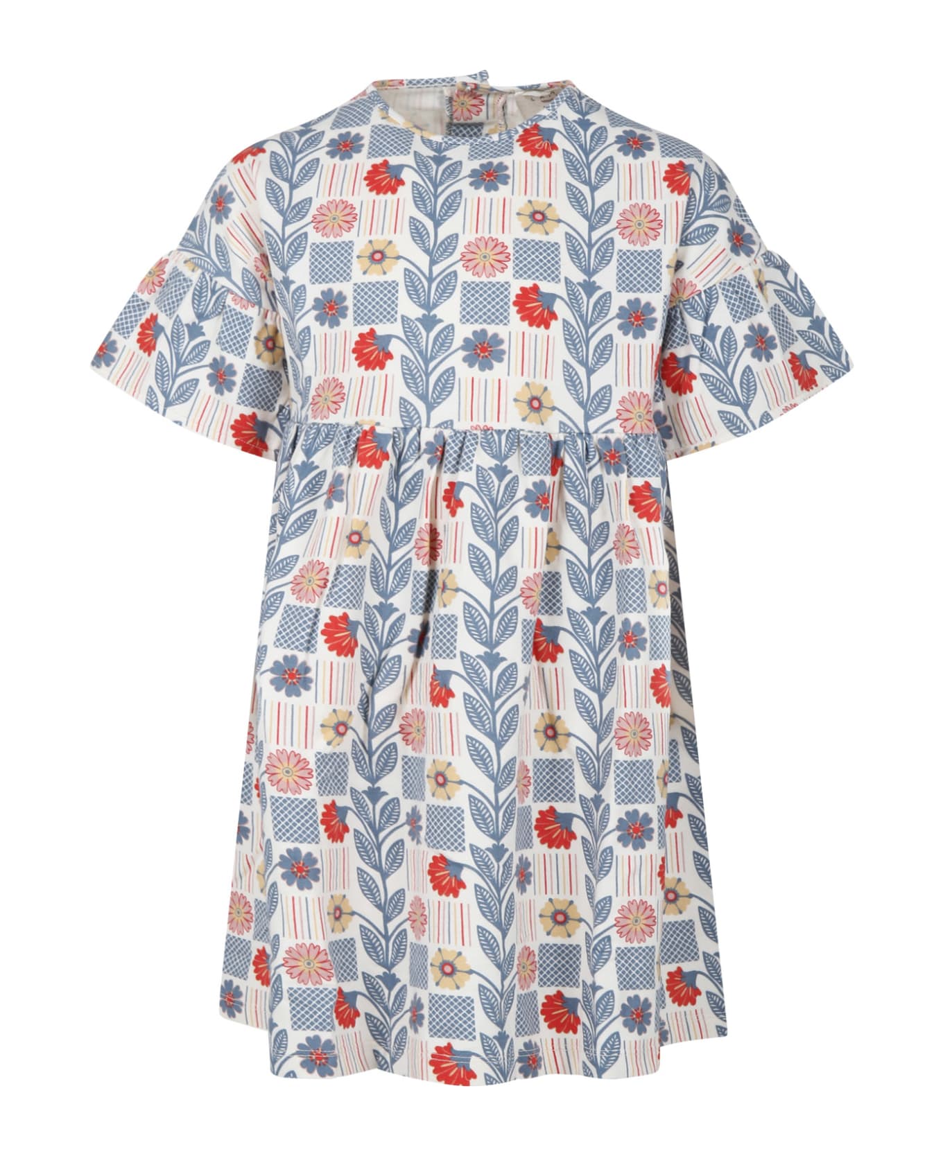 Coco Au Lait White Dress For Girl With Flowers Print - Multicolor