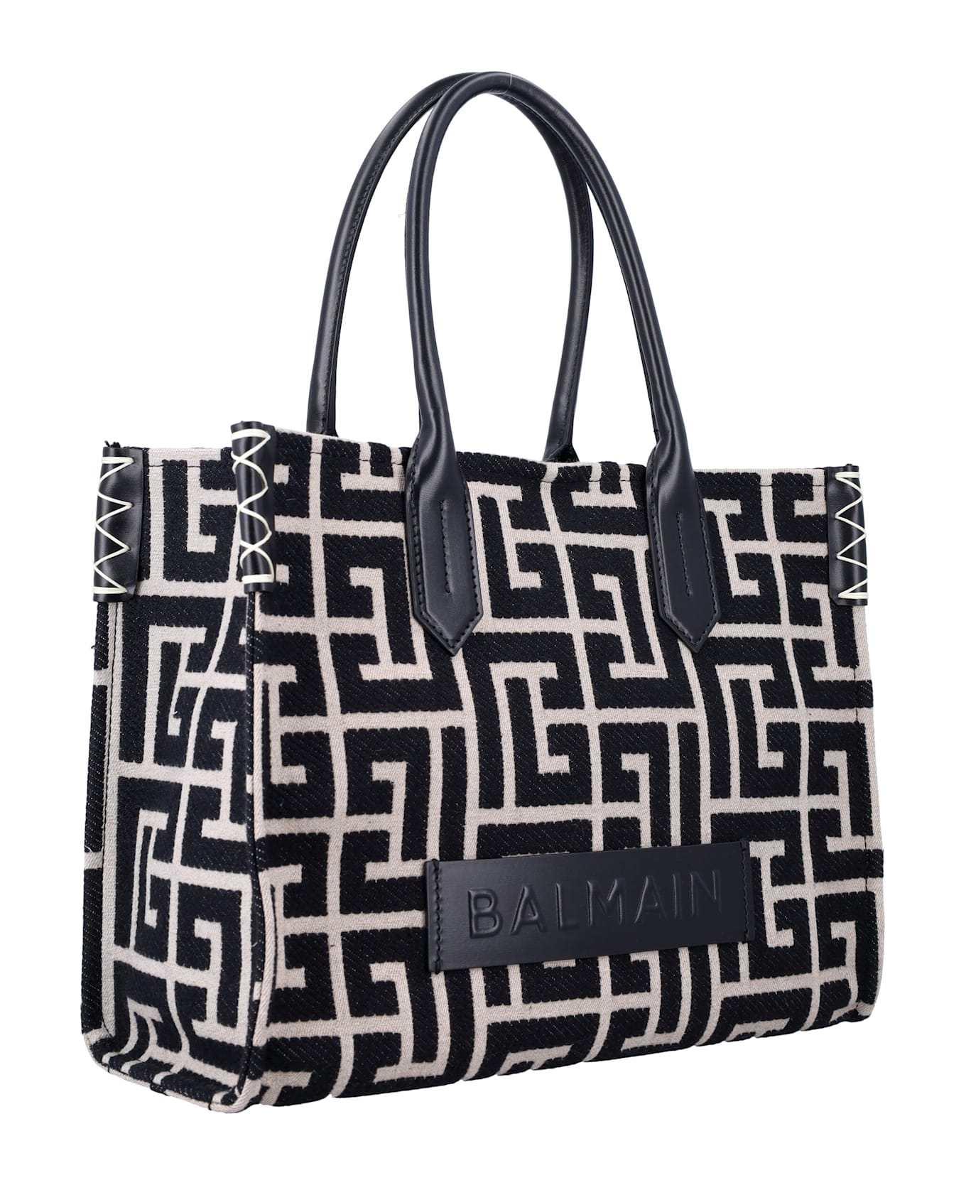 Balmain B-army Shopper 36 Bag In Pb Labyrinth Jacquard - BLACK/IVORY