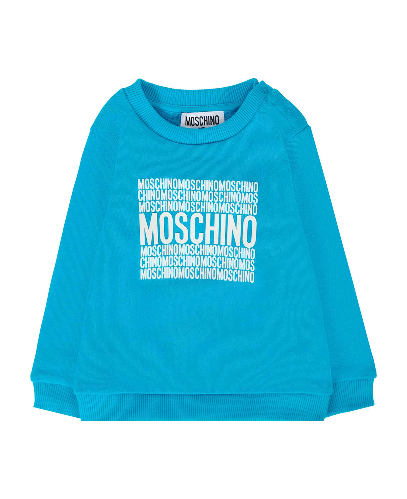 Moschino Light Blue Sweatshirt For Baby Boy With Logo - Light Blue