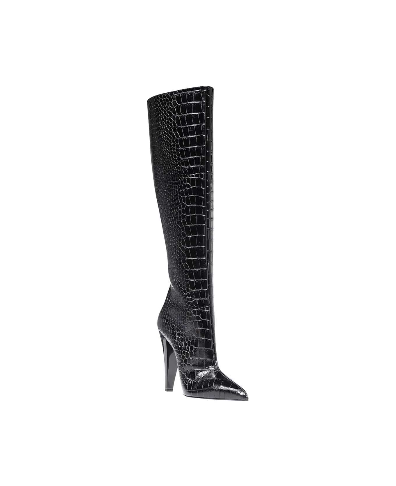 Tom Ford Croco-print Leather Boots - black