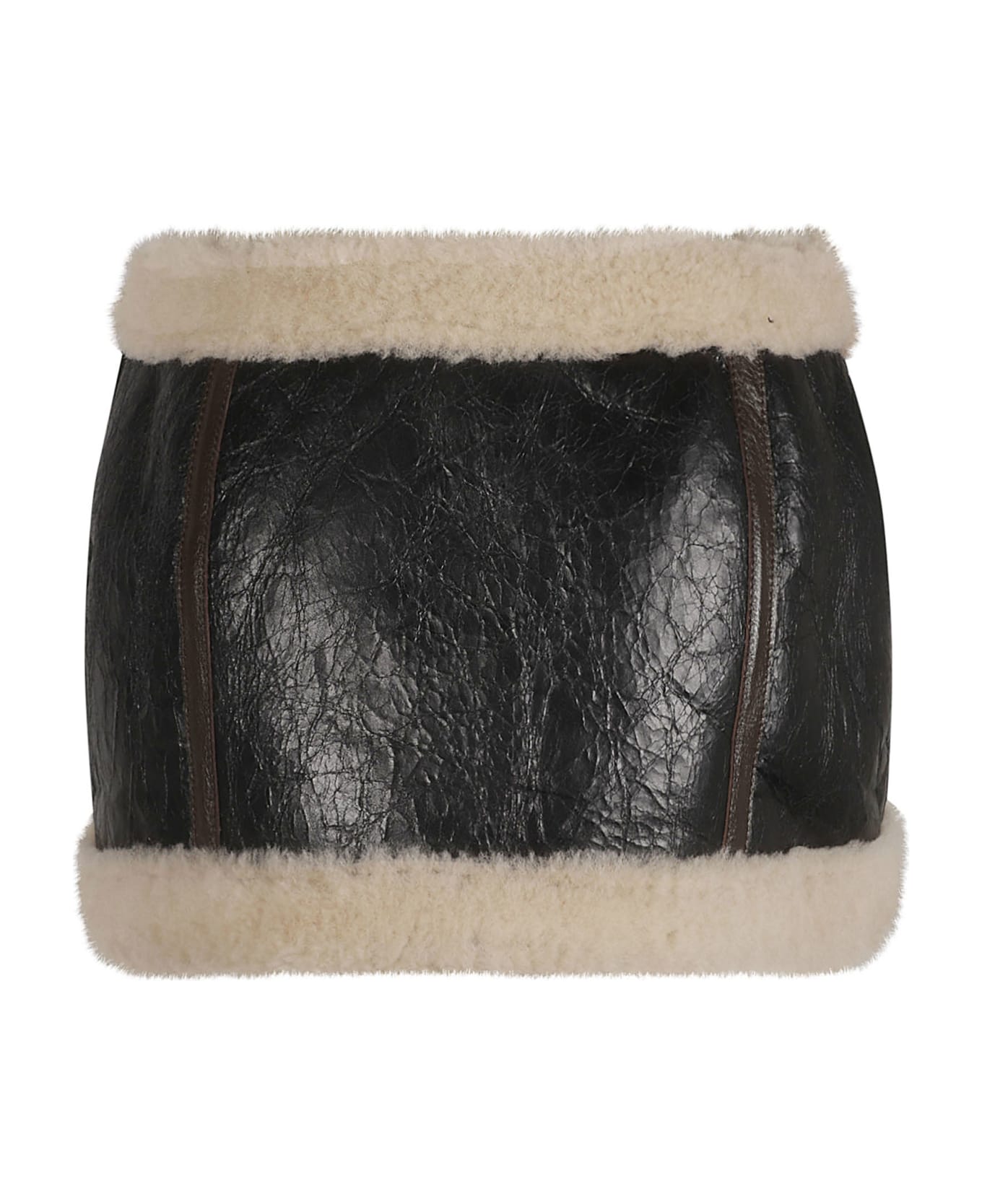 Blumarine Fur Trim Belted Short Skirt - Black/Brown