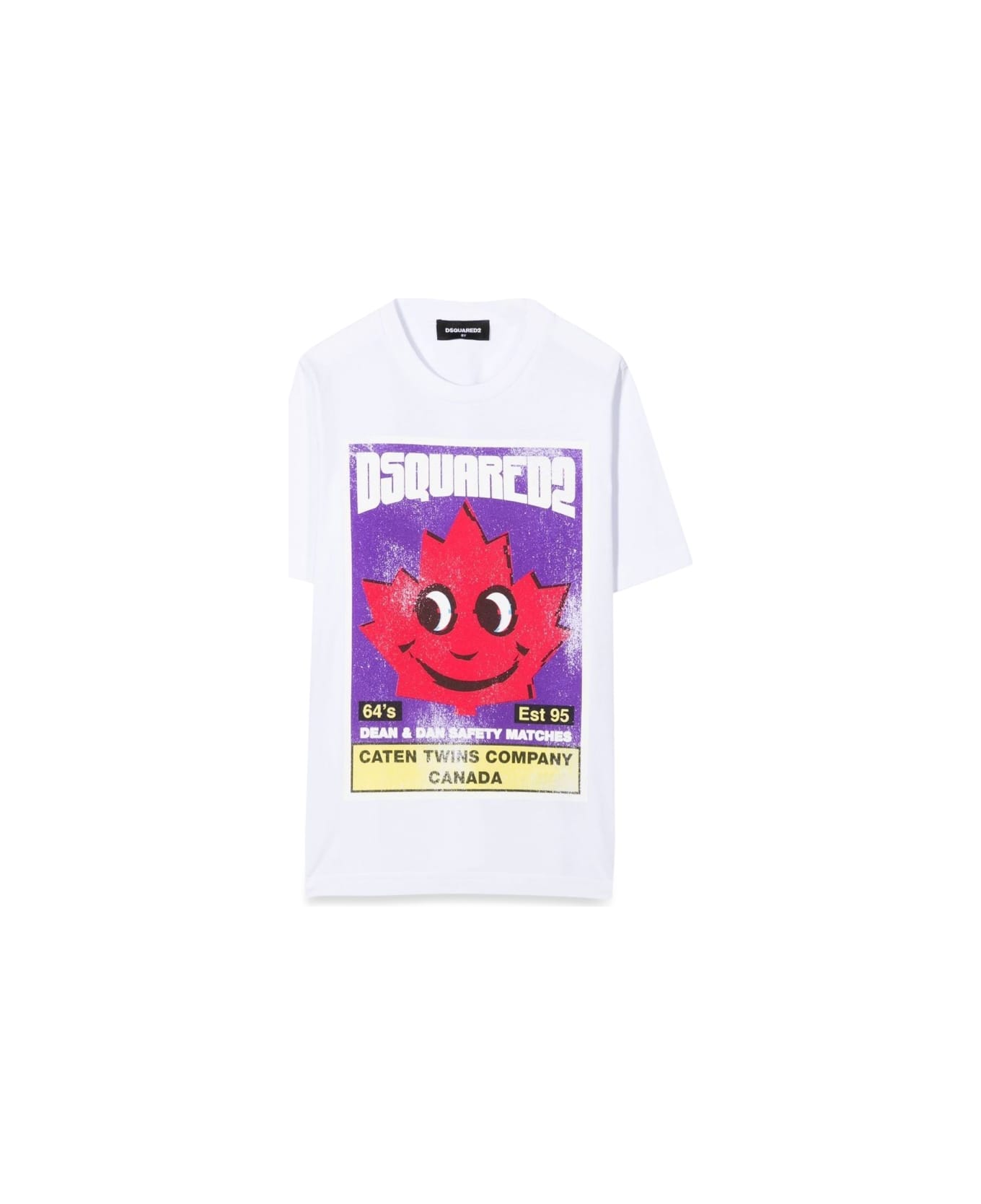 Dsquared2 Front Logo And Leaf Print T-shirt - WHITE