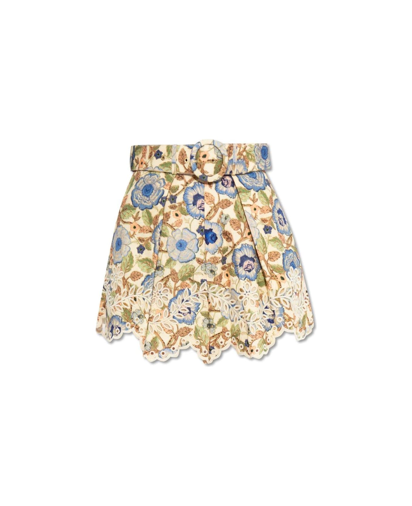 Zimmermann Junie Embroidered Shorts - Ivobf Ivory Blue Floral ショートパンツ