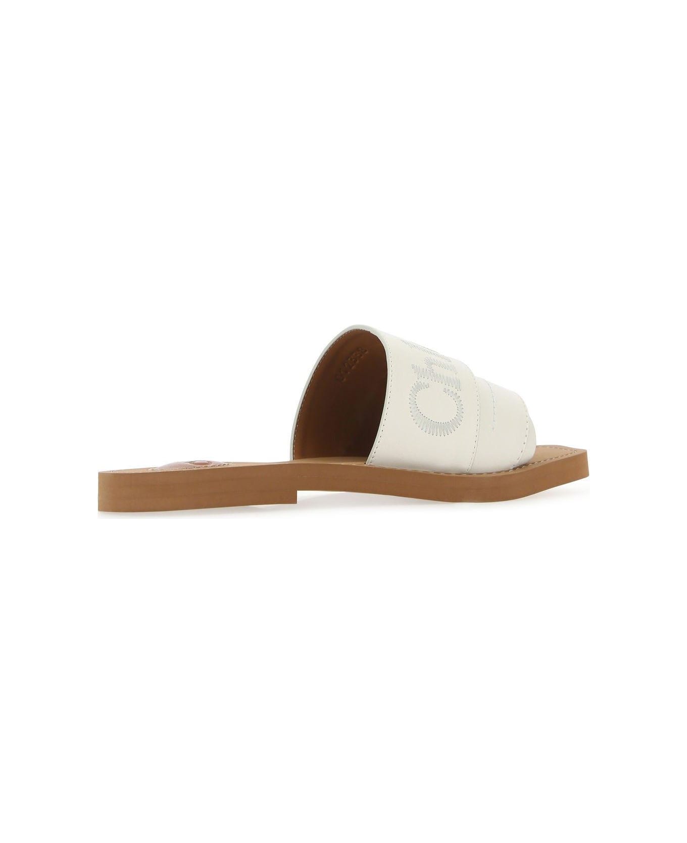Chloé Ivory Leather Woody Slippers - White