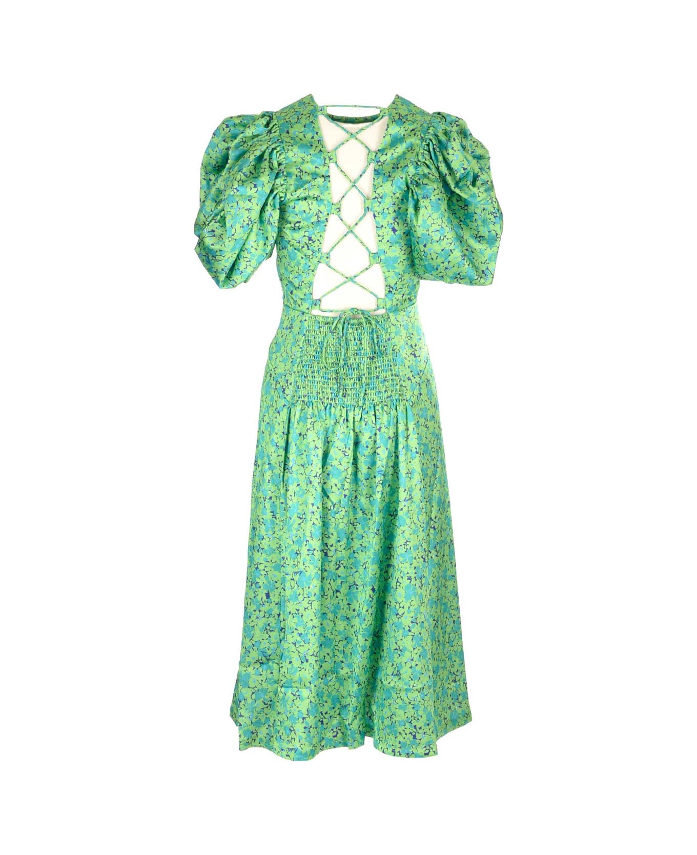 Rotate by Birger Christensen Midi Dress With Puff Sleeves - Green