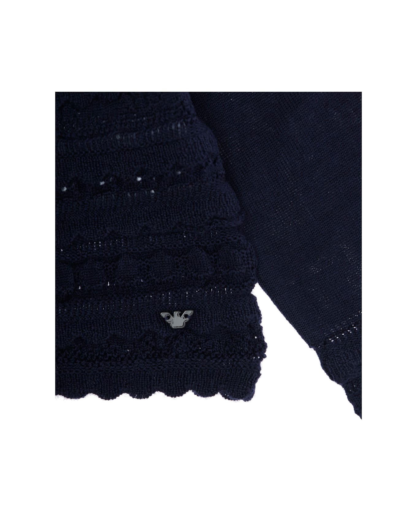 Emporio Armani Blue Cardigan With Ribbed Design And Embroidered Logo On Front In Cotton Mix Baby - Blu
