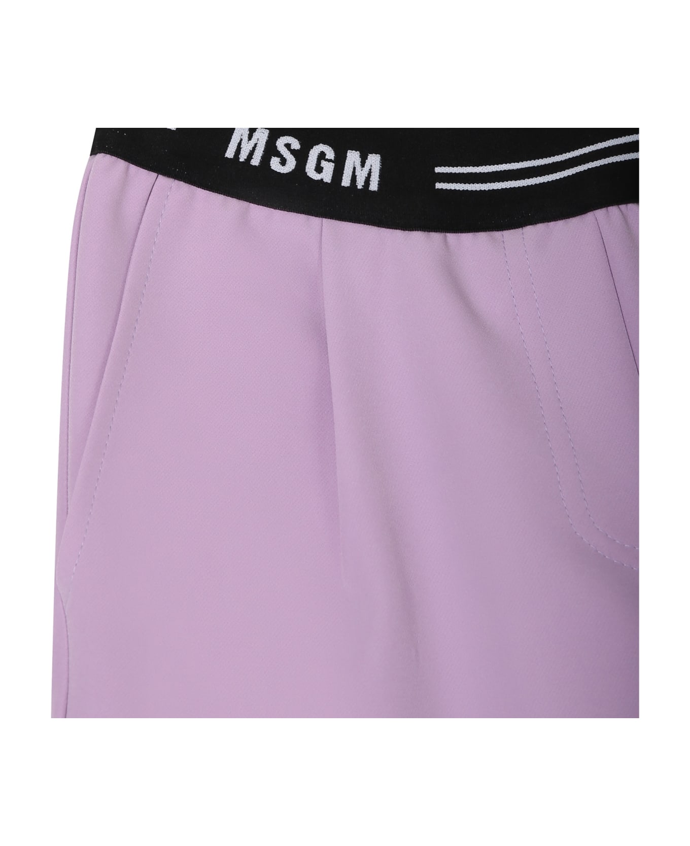 MSGM Lilac Trousers For Girl With Logo - Lilac