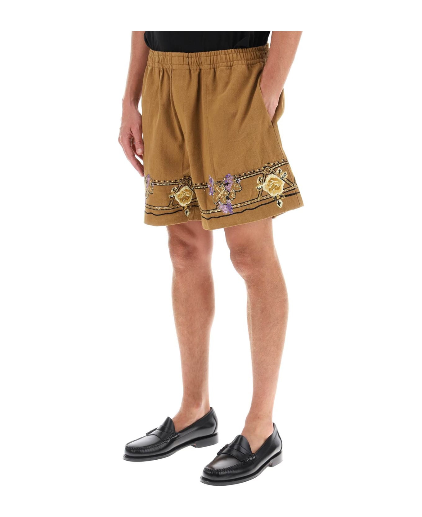 Bode Autumn Royal Shorts With Floral Embroideries - BROWN MULTI (Brown)