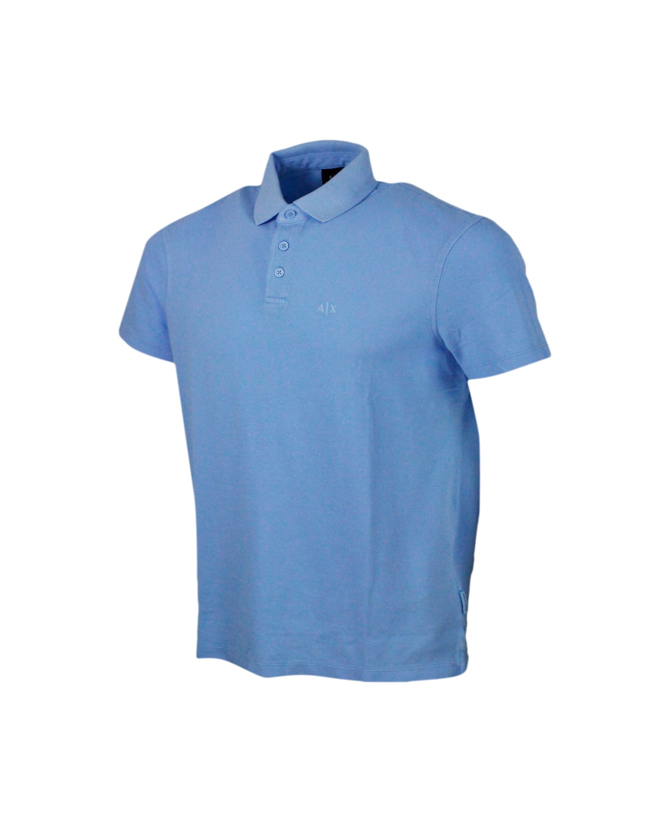 Armani Collezioni 3-button Short-sleeved Pique Cotton Polo Shirt With Logo Embroidered On The Chest - Gnawed Blue