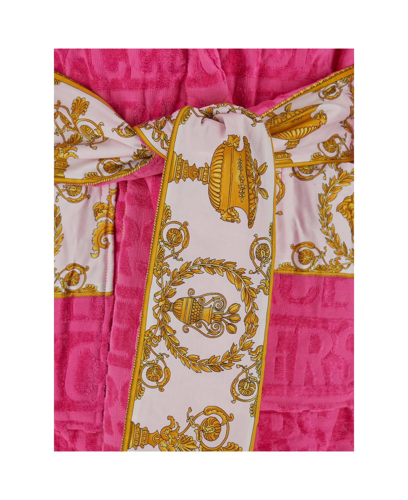 Versace Pink Bathrobe With Baroque Pattern In Terry Cotton - Pink