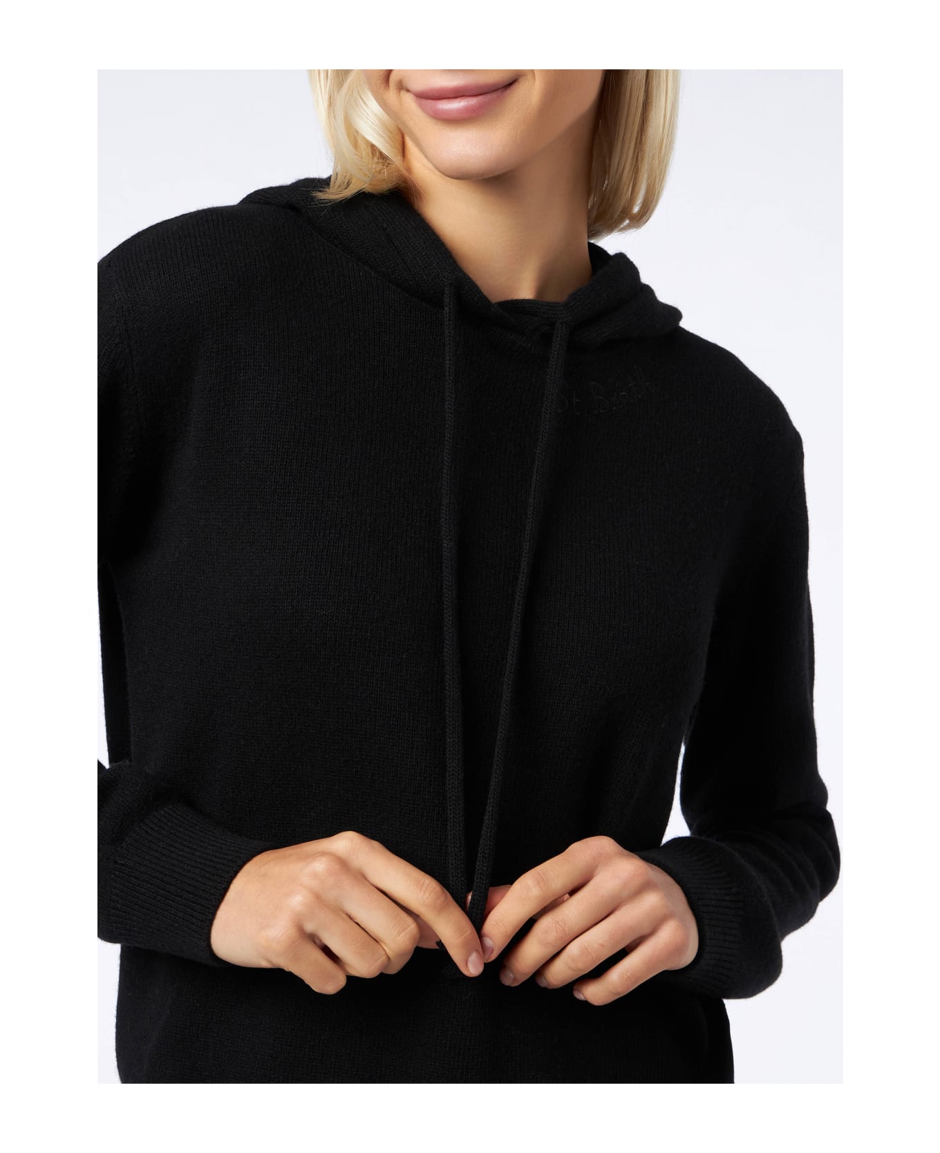 MC2 Saint Barth Woman Black Knitted Hoodie With St. Barth Embroidery - BLACK