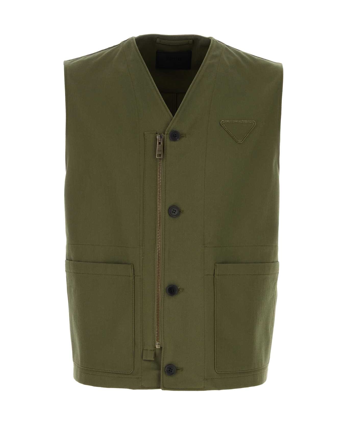 Prada Army Green Cotton Vest - MILITARE