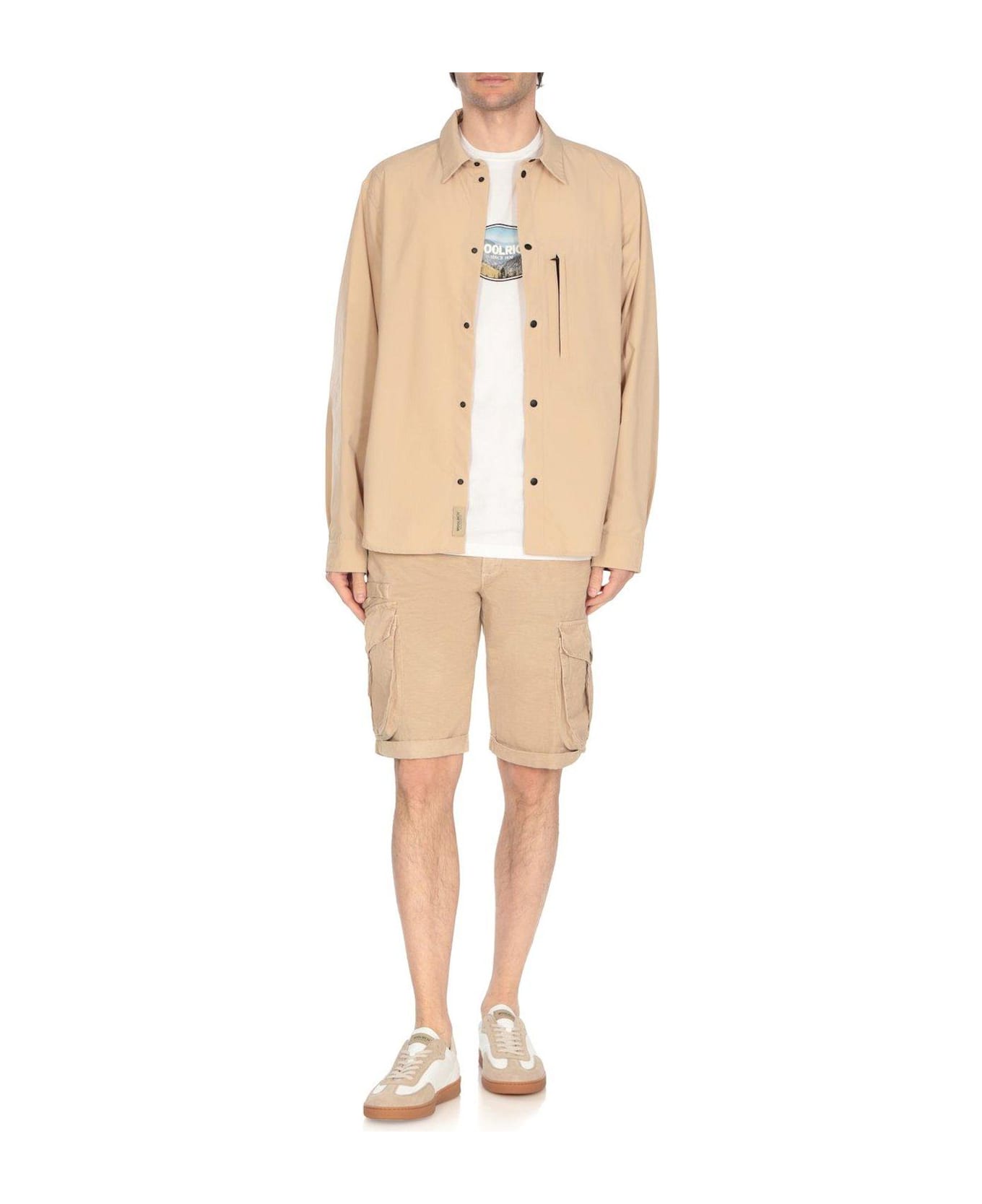 Woolrich Logo Printed Lace-up Sneakers - Beige Bianco