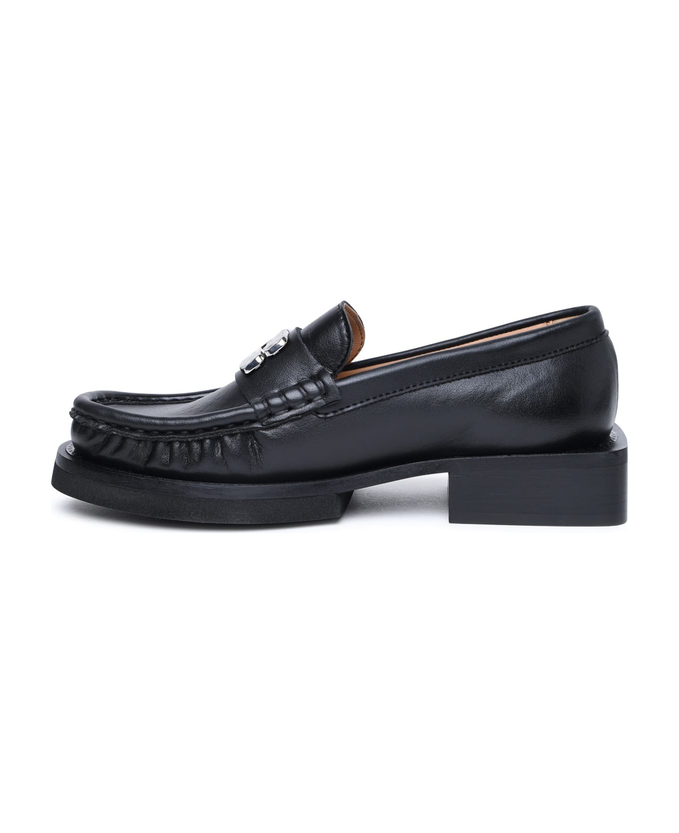Ganni Black Leather Loafers - Black フラットシューズ