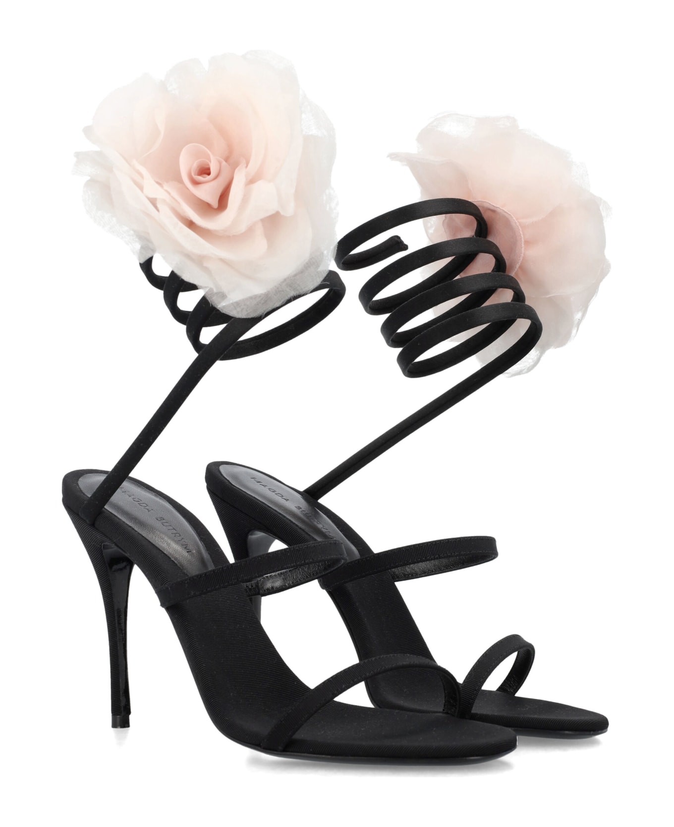 Magda Butrym Silk-organza Pink Flower Heel Sandals - BLACK サンダル