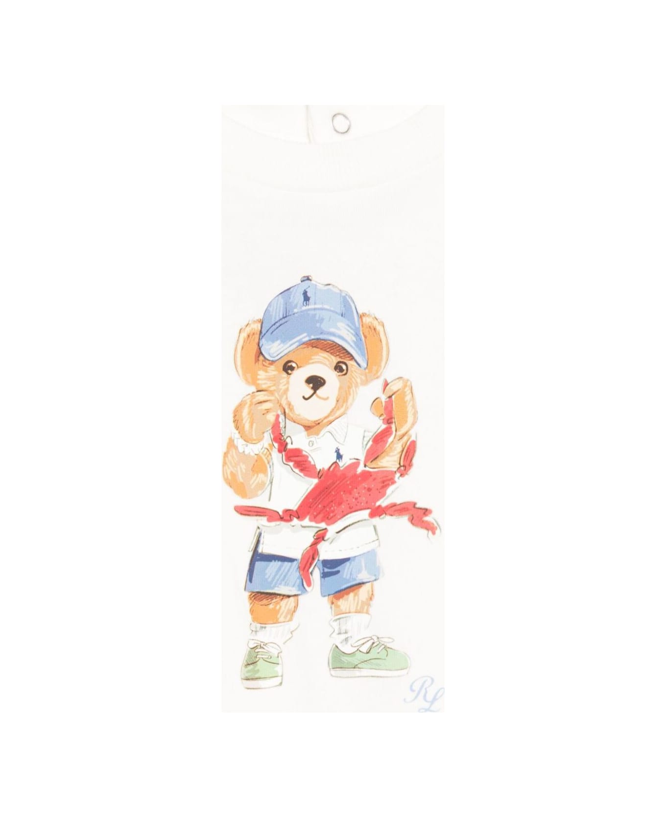 Polo Ralph Lauren White One-piece With Round Neck And Maxi Logo On The Front In Cotton Baby - White