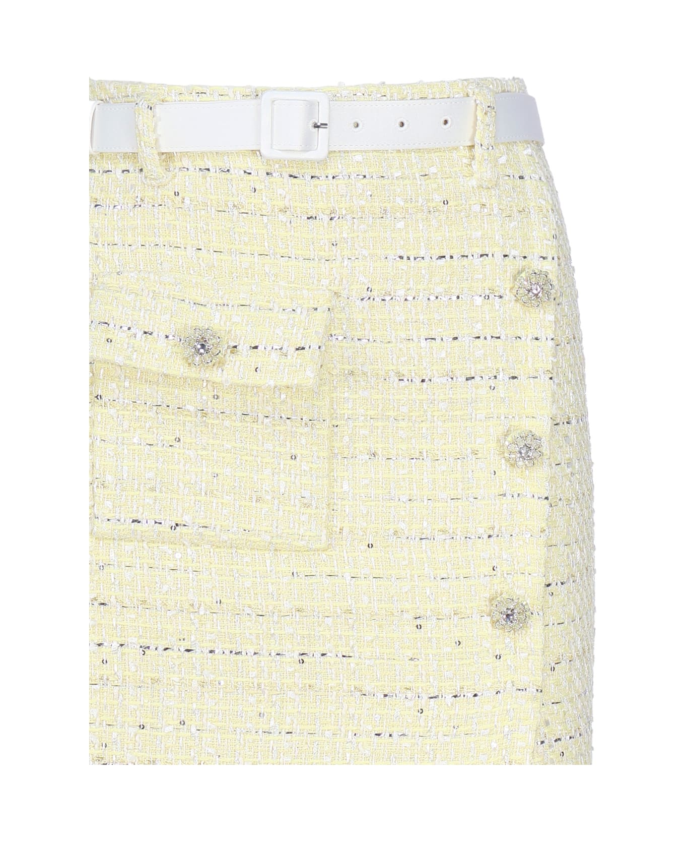 self-portrait Midi Skirt In Bouclé - Yellow