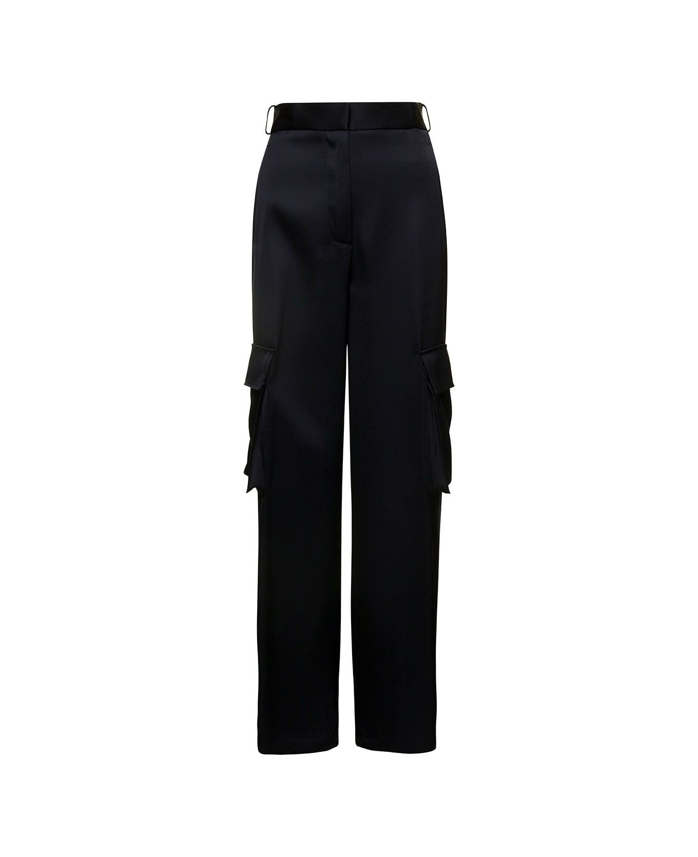 Versace Black Cargo Pants Satn Effect With Cargo Pockets In Viscose Woman - Black