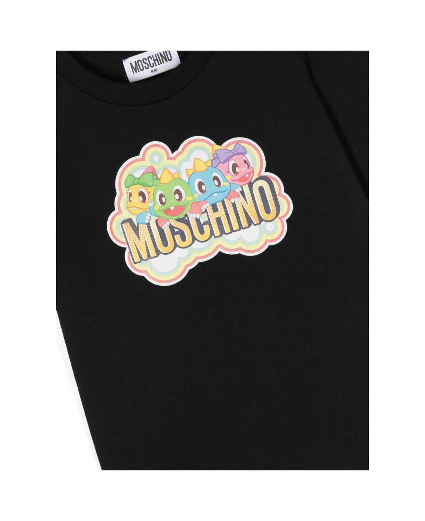 Moschino Black T-shirt With Logo And Dinosaur Patch In Cotton Boy - Black Tシャツ＆ポロシャツ