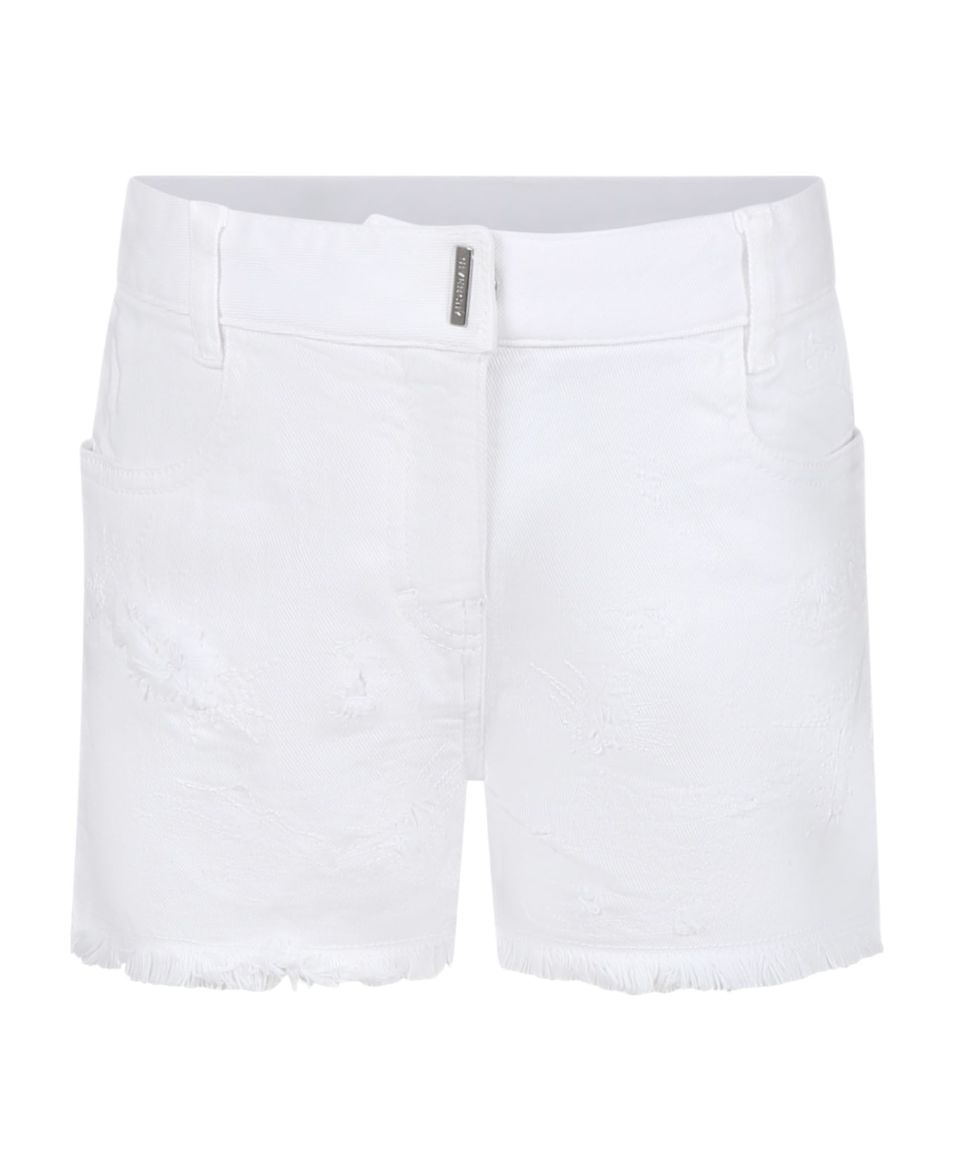 Givenchy White Shorts For Girl With Logo - White