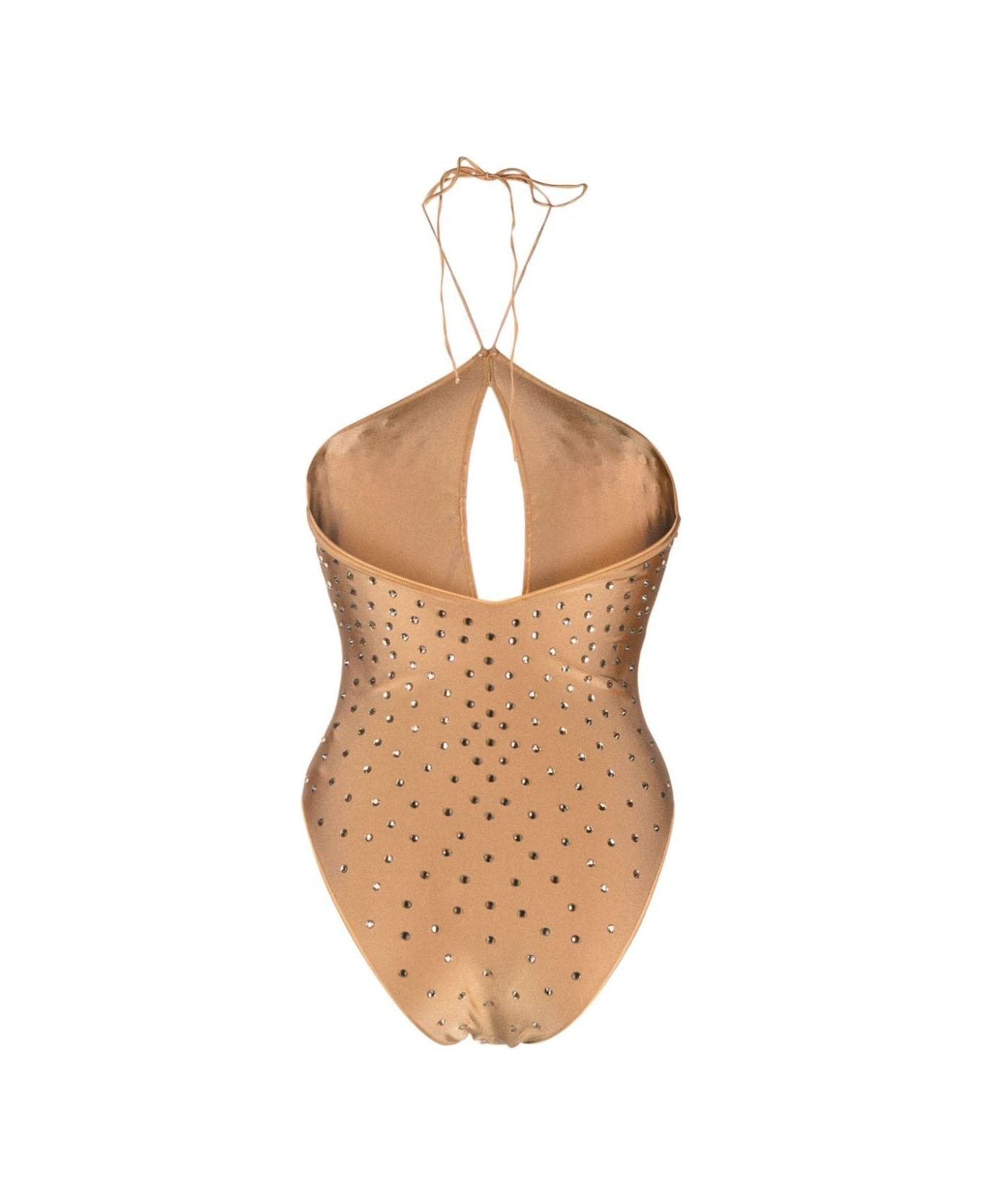 Oseree Sand Stone Gem Necklace Maillot Swimsuit - Brown