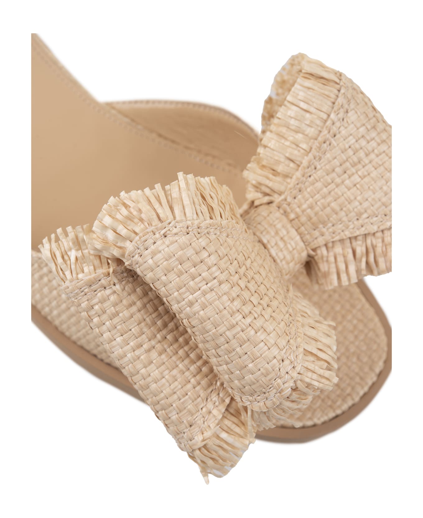 Mach & Mach Flat Sandals With Bow In Natural Raffia