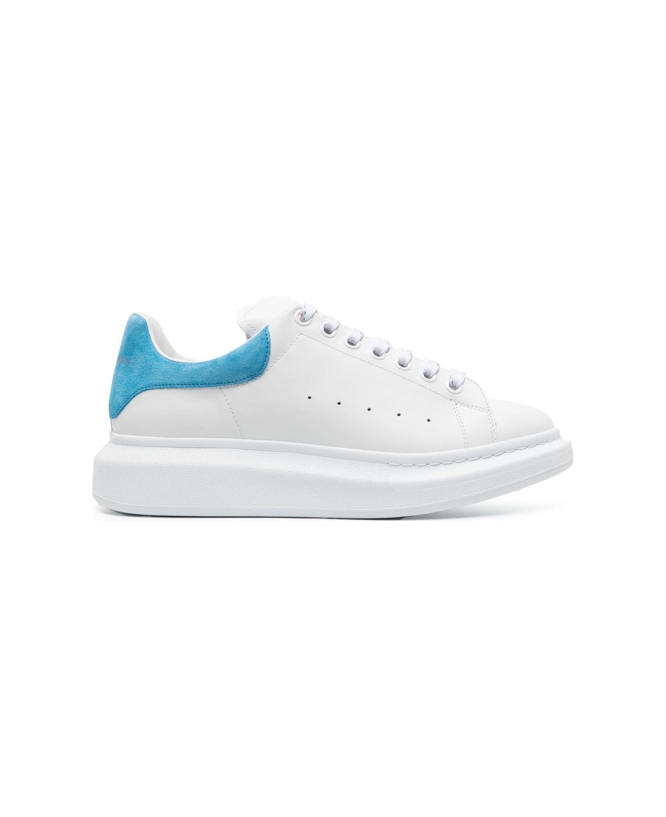 Alexander McQueen White Oversized Sneakers With Light Blue Suede Spoiler - White