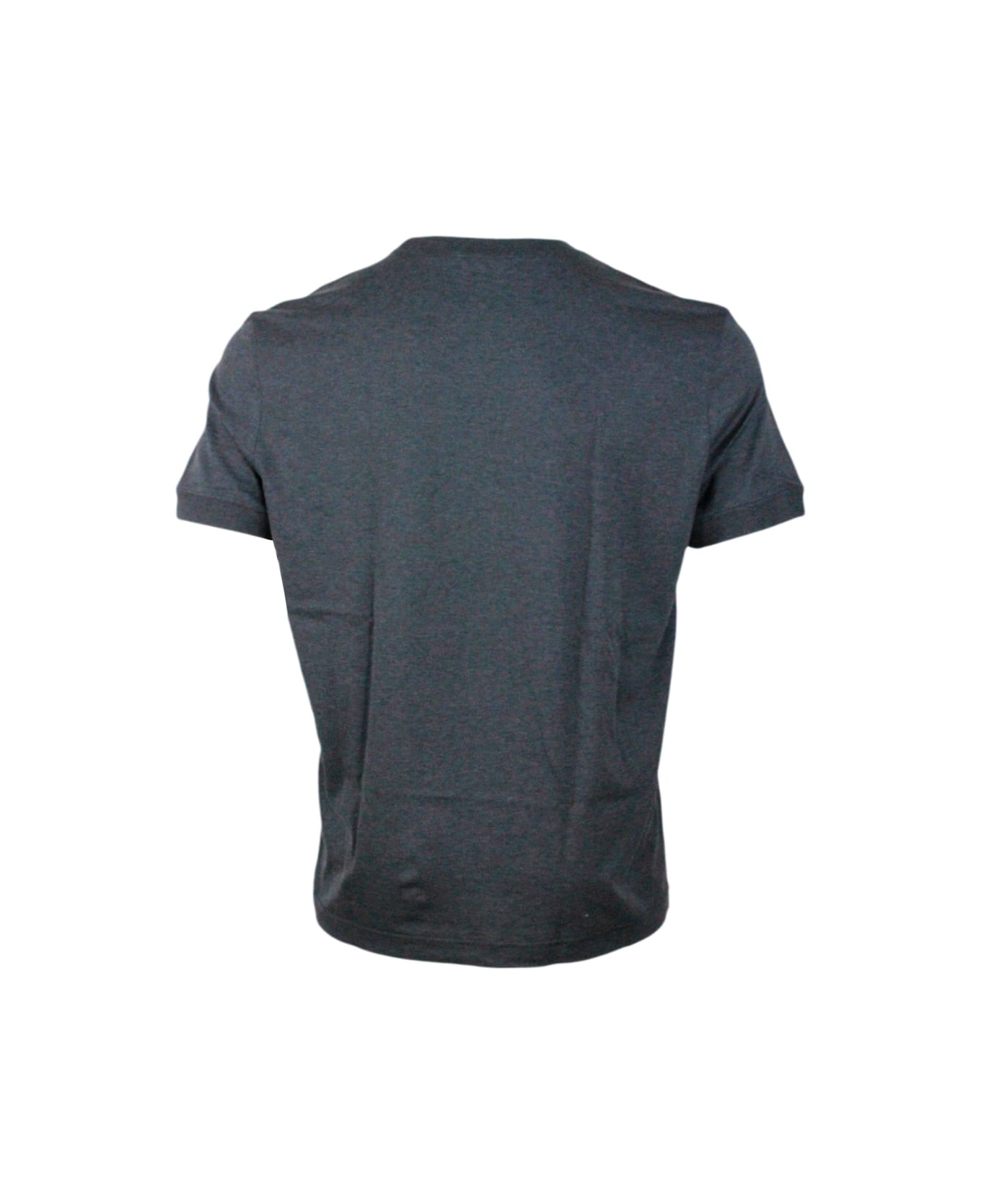 Kiton Short-sleeved Crew-neck Knt T-shirt In Fine Cotton With Logo Embroidery On The Chest - Grey