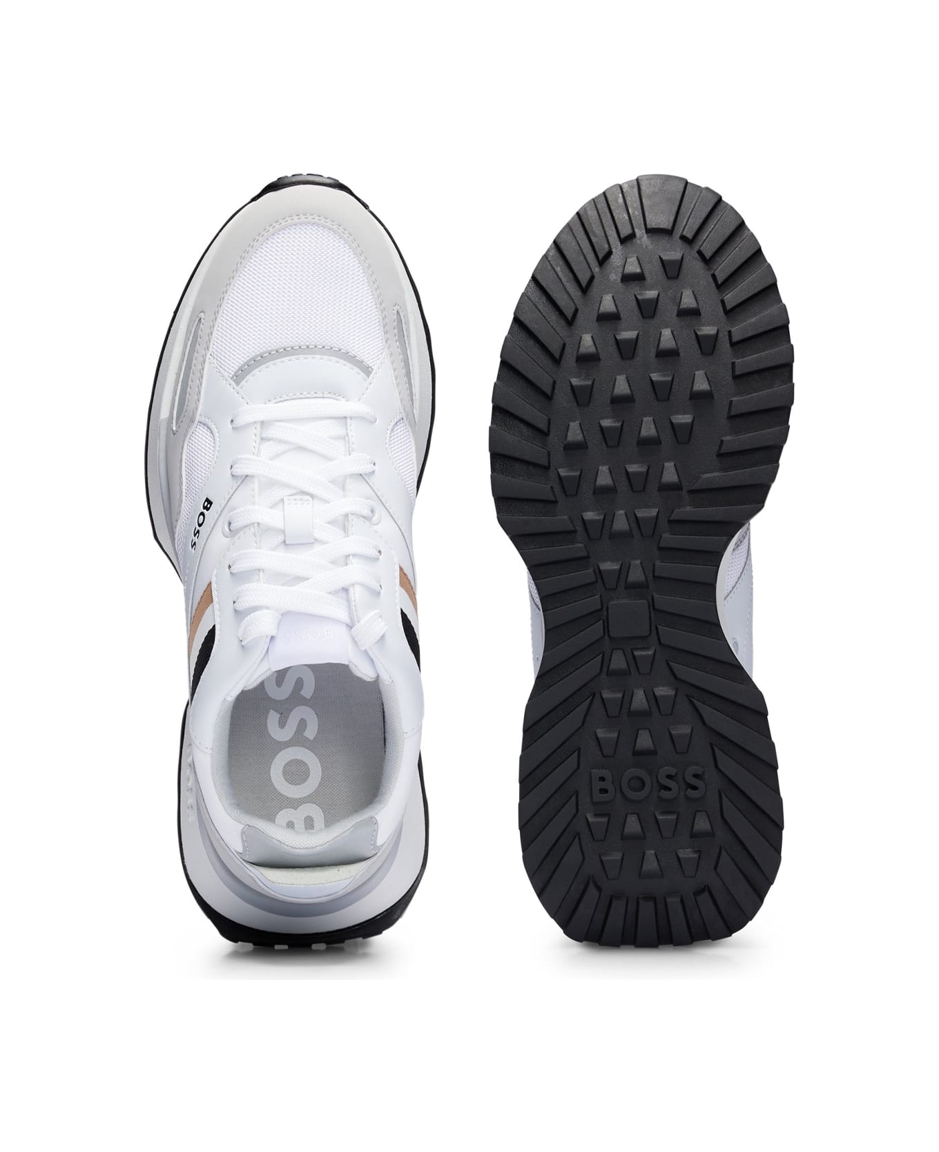Hugo Boss White Runner Style Hybrid Sneakers With Eva Rubber Sole - White