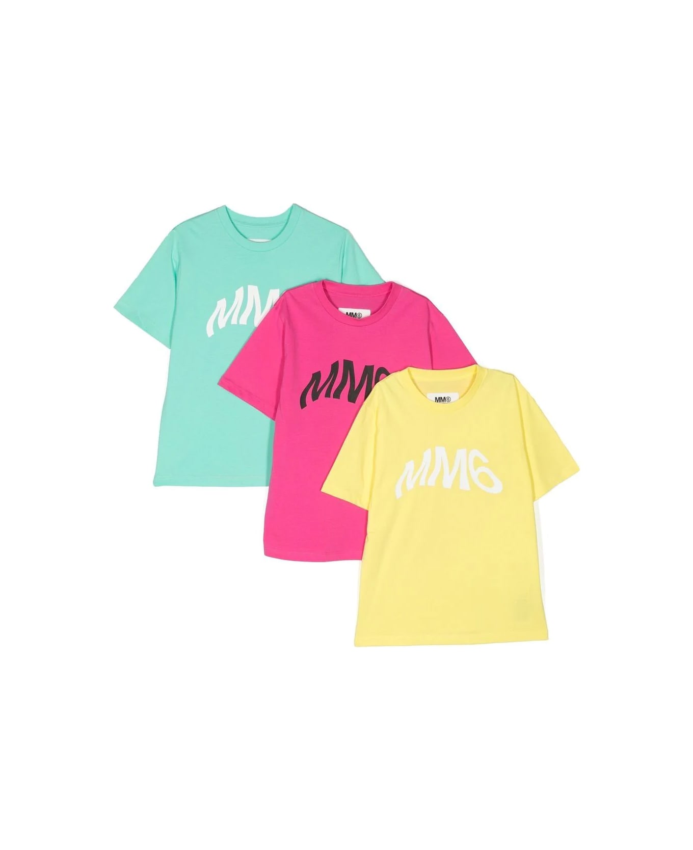 MM6 Maison Margiela Mm6t46u Three-pack Short Sleeve T-shirt - Bright Marine Super Pink Blazing Yellow