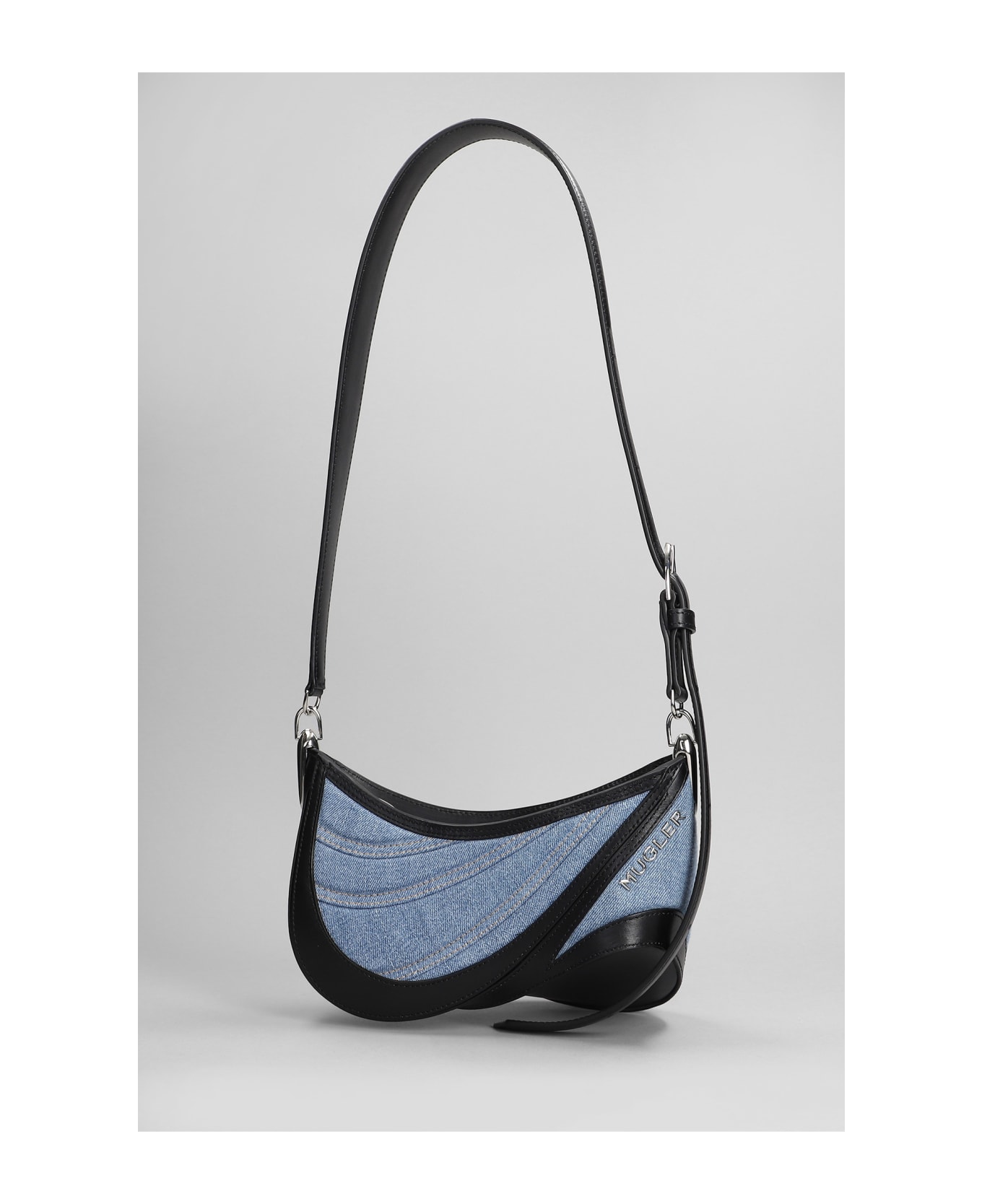 Mugler Shoulder Bag In Blue Leather And Fabric - blue