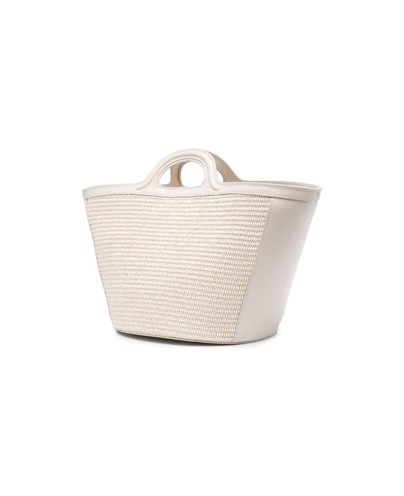 Marni Shell Tropicalia Summer Bag In Leather And Raffia - White