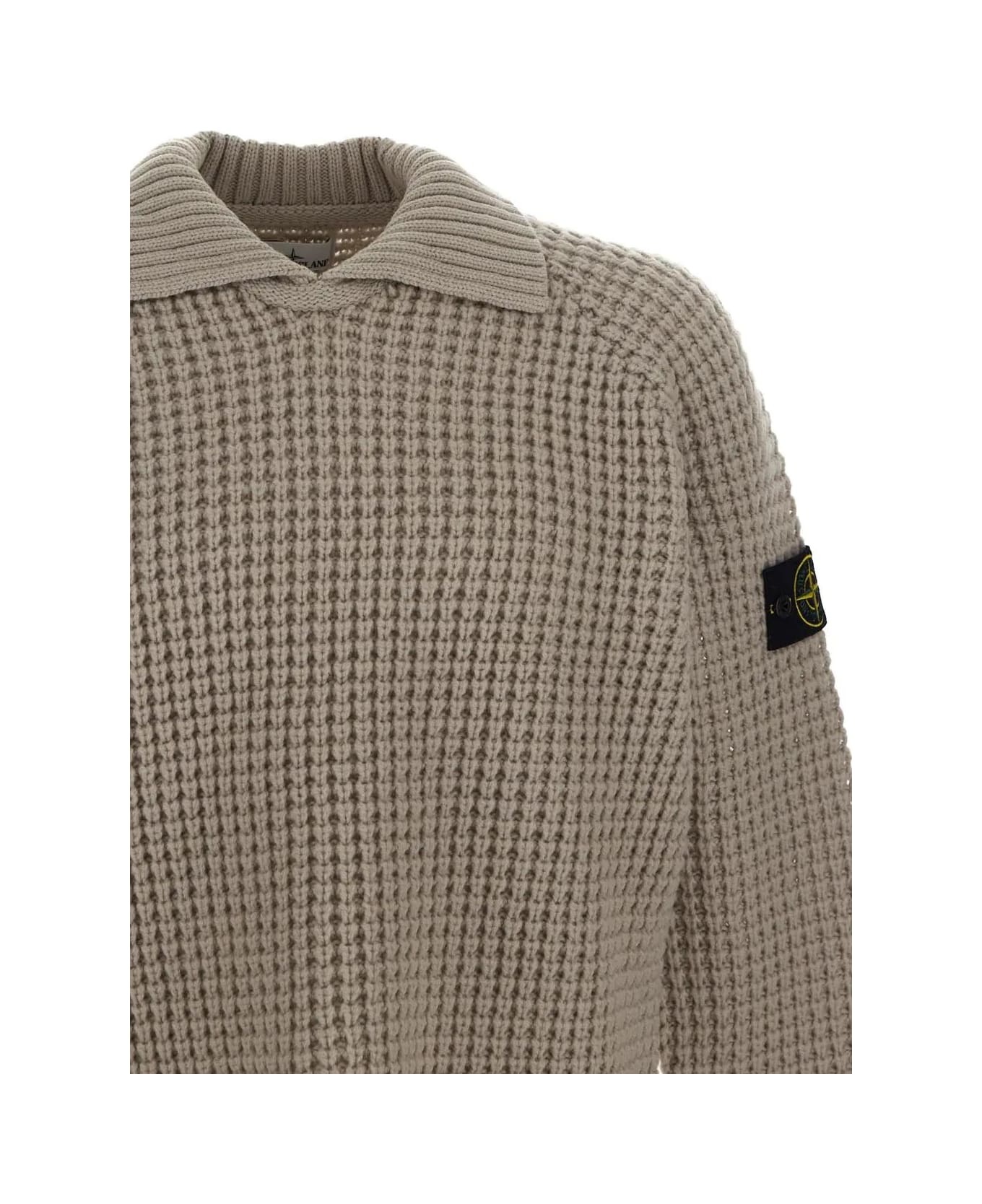 Stone Island Compass Patch Collared Jumper - BEIGE ニットウェア
