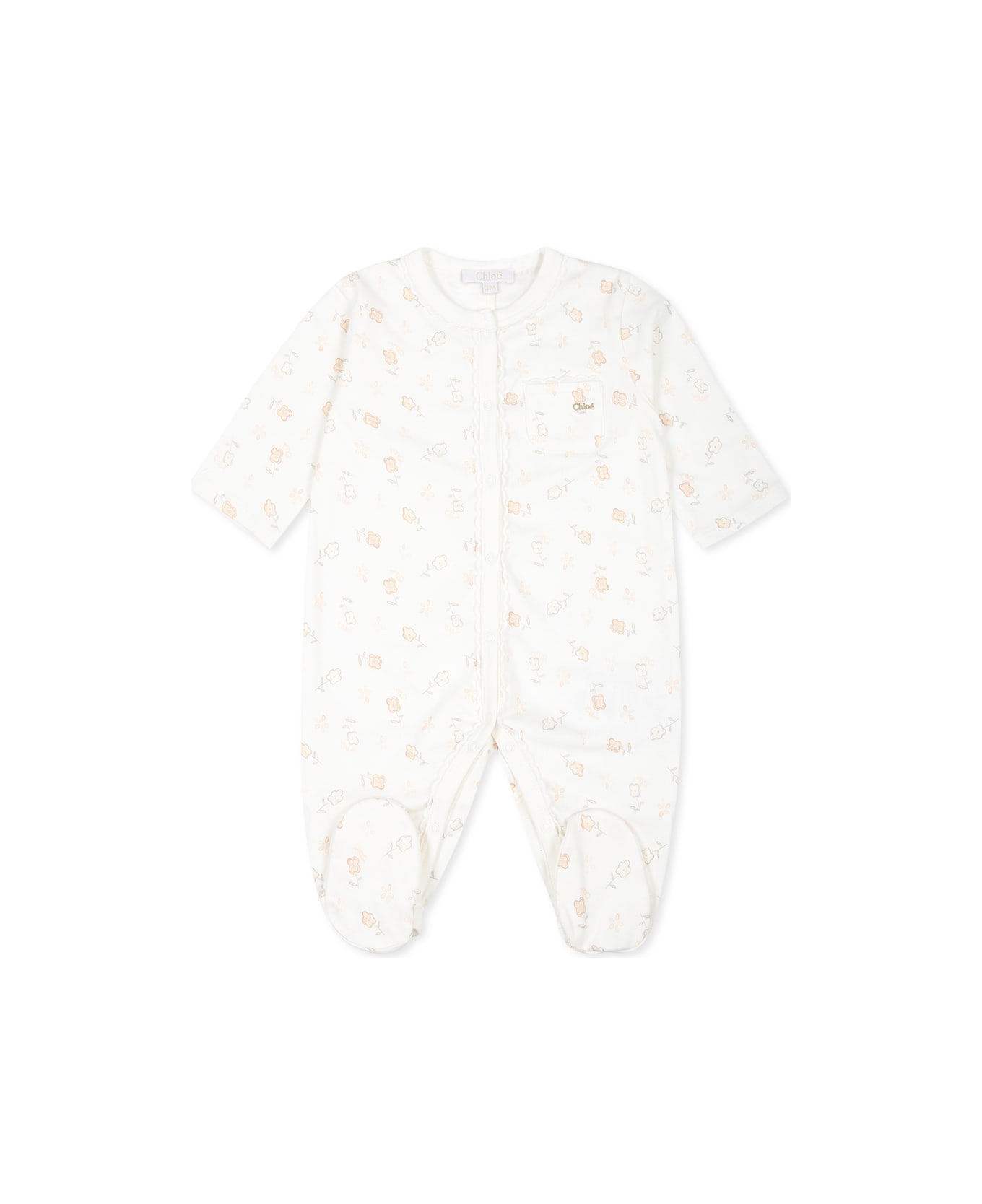 Chloé Ivory Babygrow Set For Baby Girl With Logo - Ivory