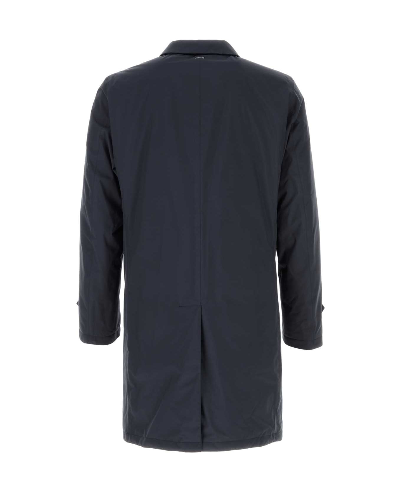 Herno Navy Blue Nylon Trench Coat - Blue