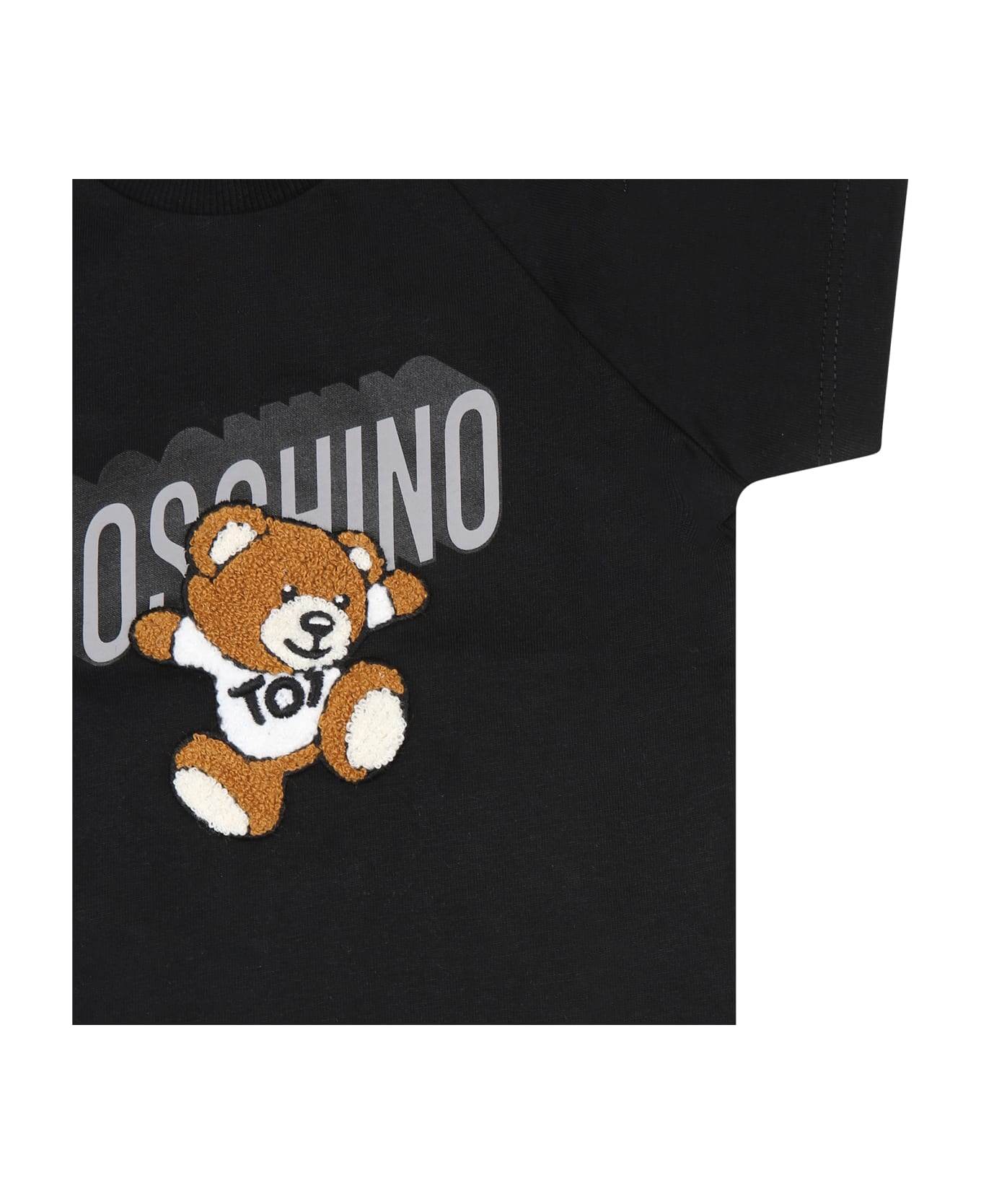 Moschino T-shirt Nera Per Neonati Con Teddy Bear E Logo - Black