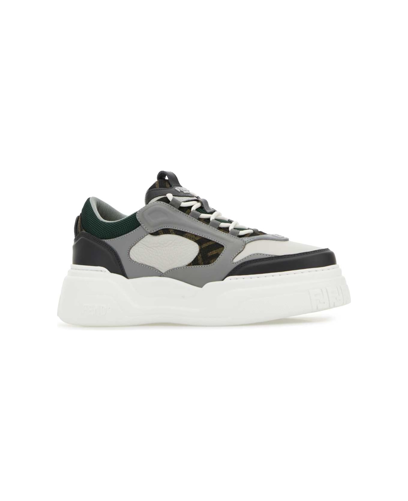 Fendi Multicolor Leather And Canvas Fendi Force Sneakers - GREY AND WHITE