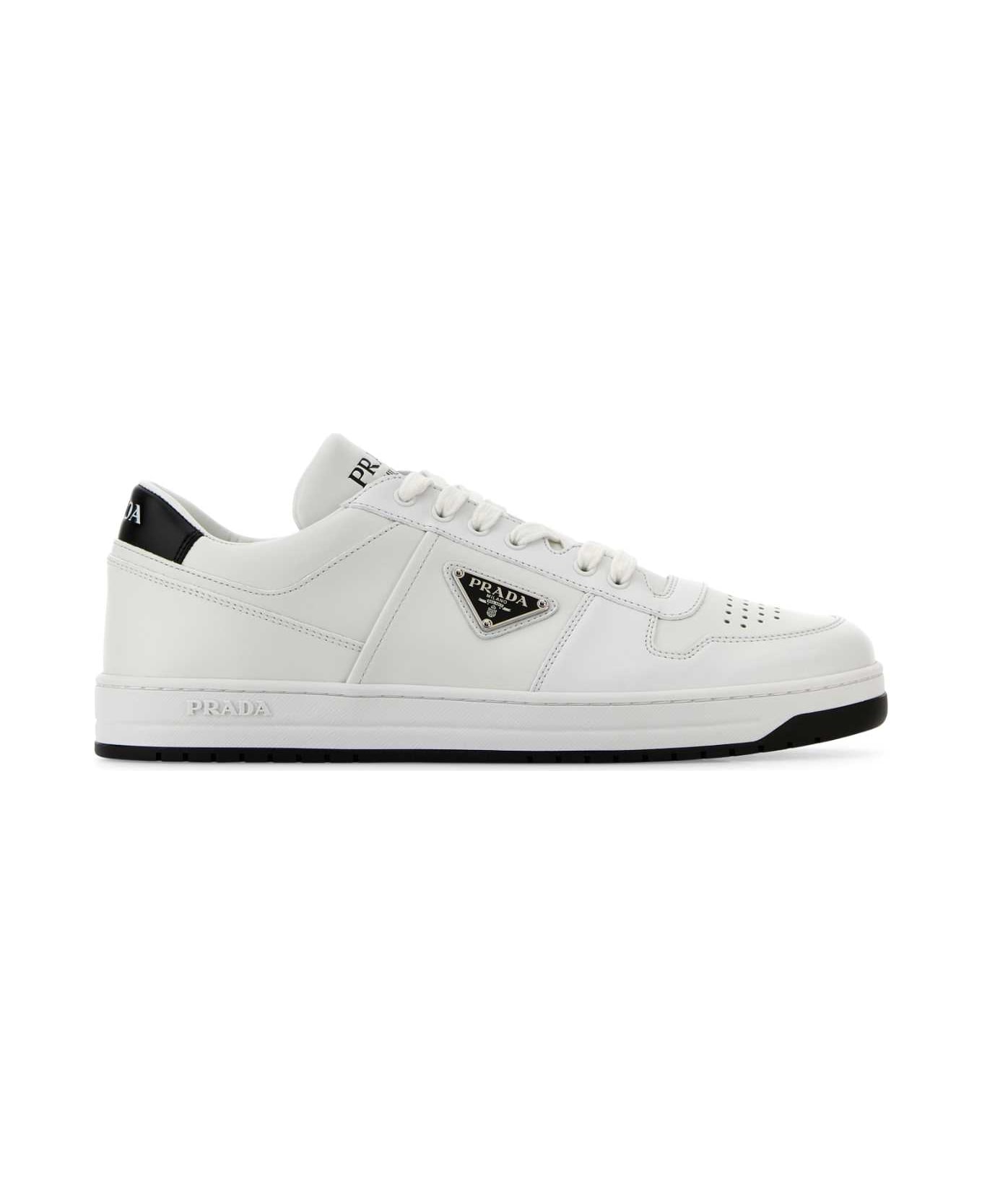 Prada White Leather Downtown Sneakers - BIANCONERO