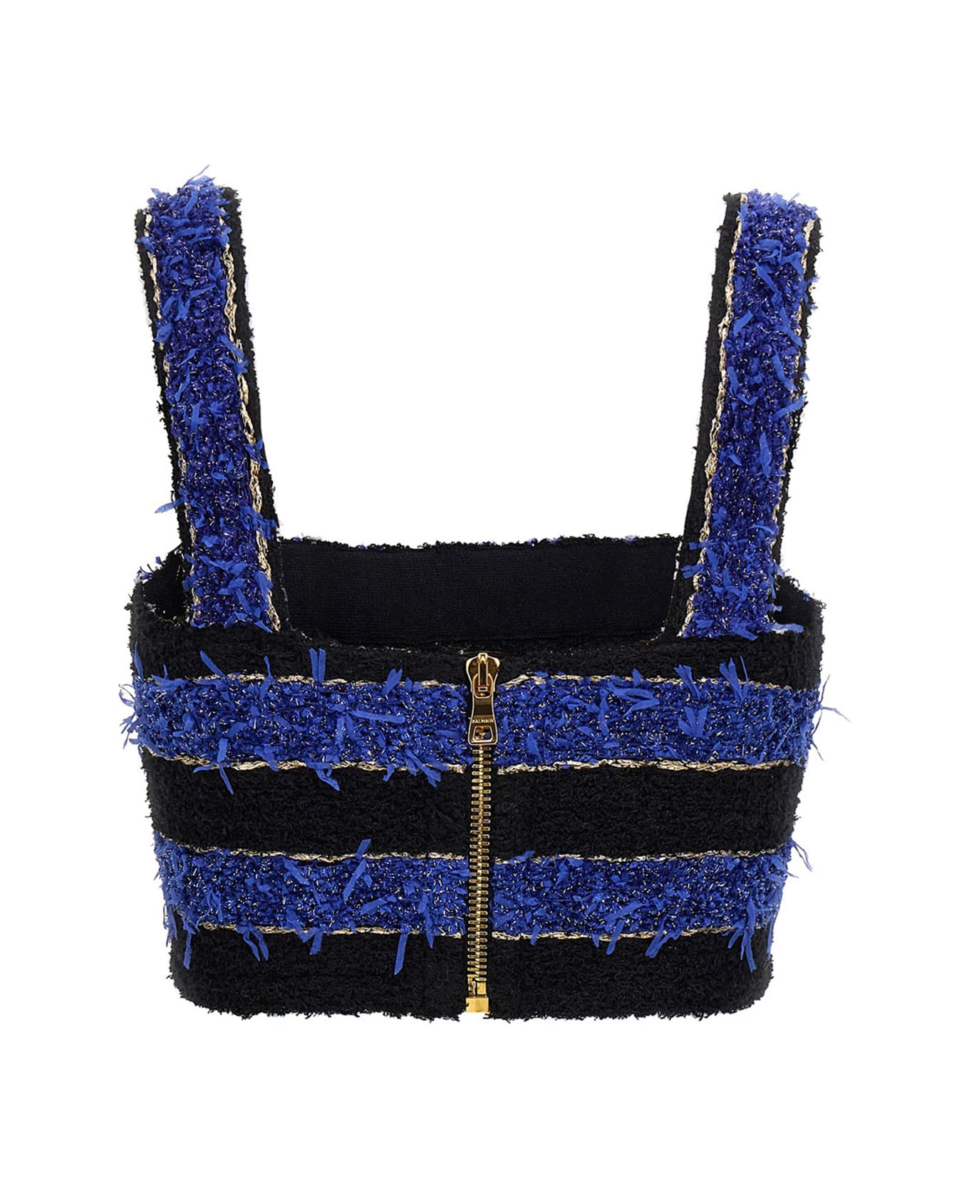 Balmain Striped Tweed Crop Top - BLACK BLUE GOLD トップス