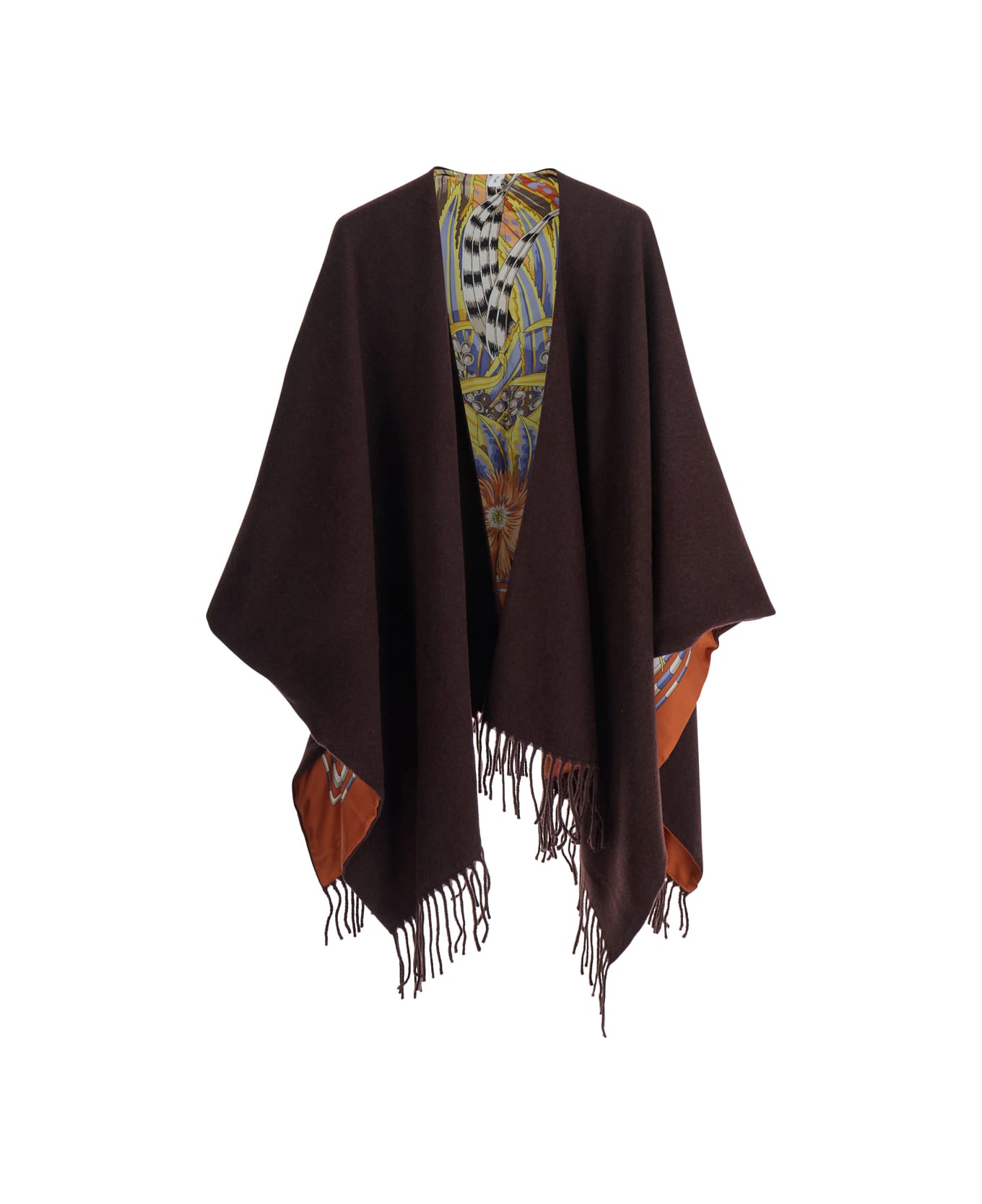Ferragamo Brown Cape With Fringed Hem In Wool And Cashmere Woman - Brown