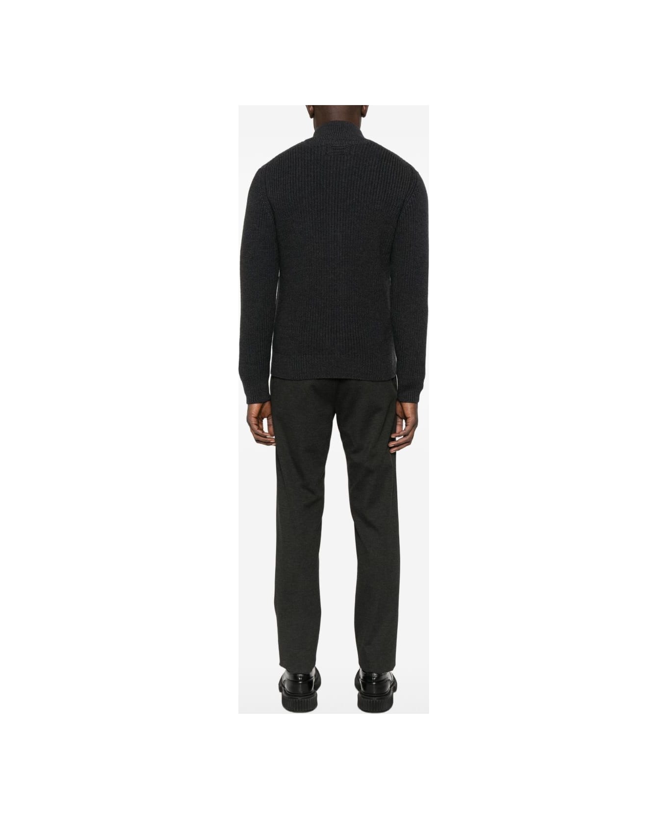 Drumohr Ribbed Cardigan With Zip Closure - Grey