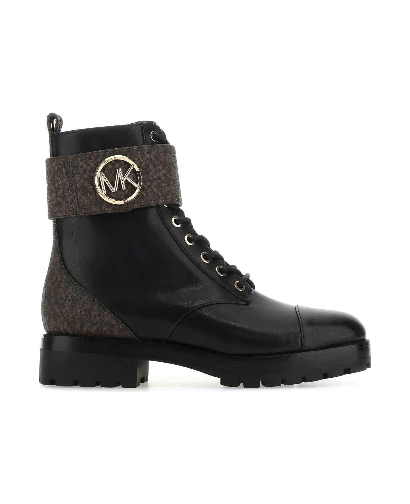Michael Kors Black Leather Tatum Ankle Boots - BROWNBLK